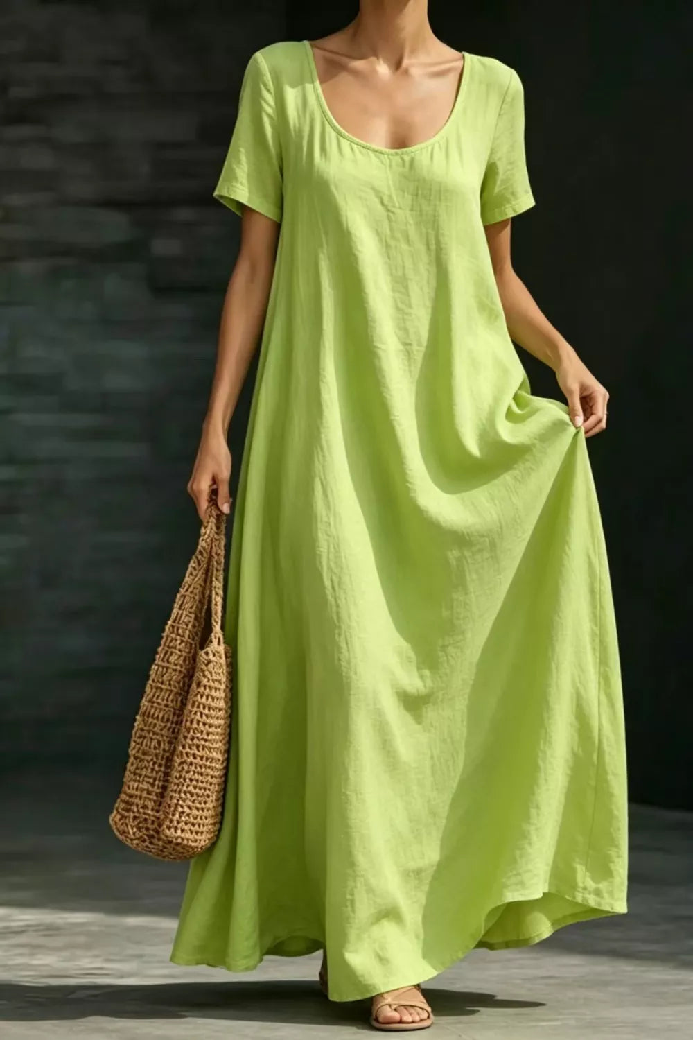 Casual Loose Short Sleeve Maxi Dress with Pockets