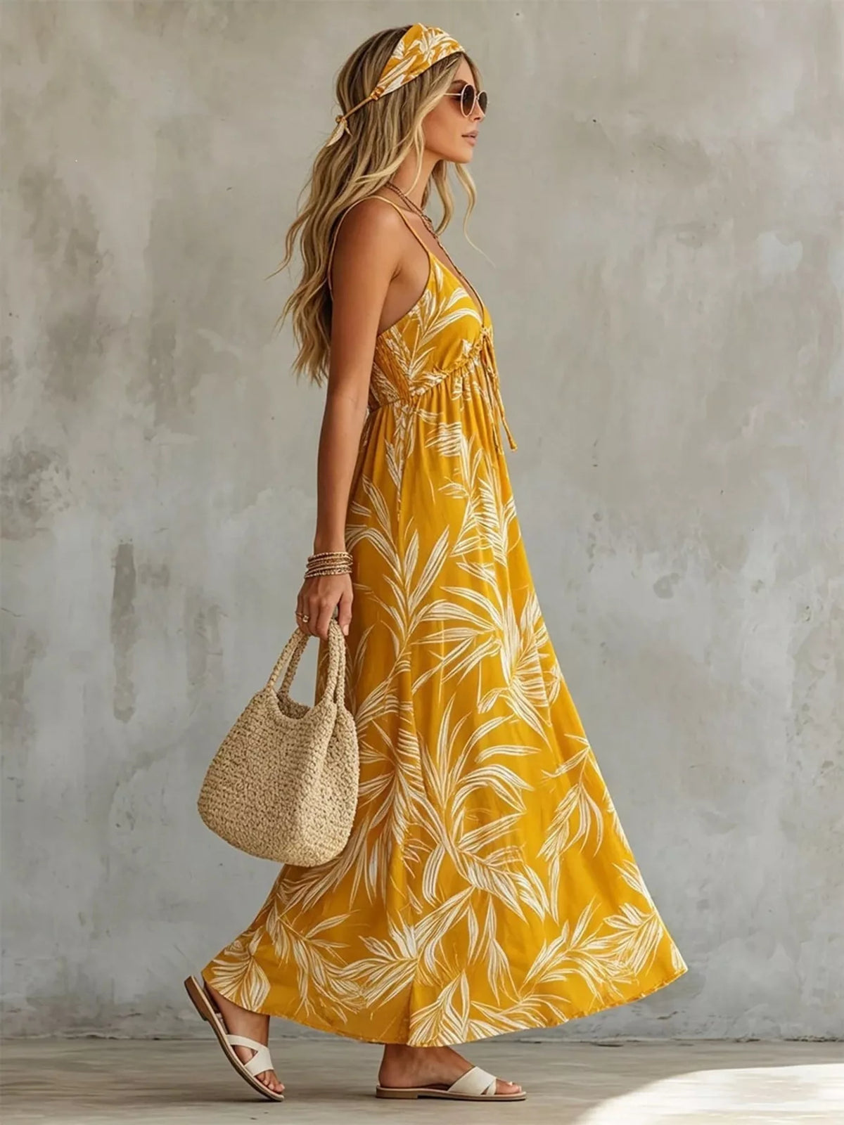 Smocked Spaghetti Strap Maxi Dress in Yellow