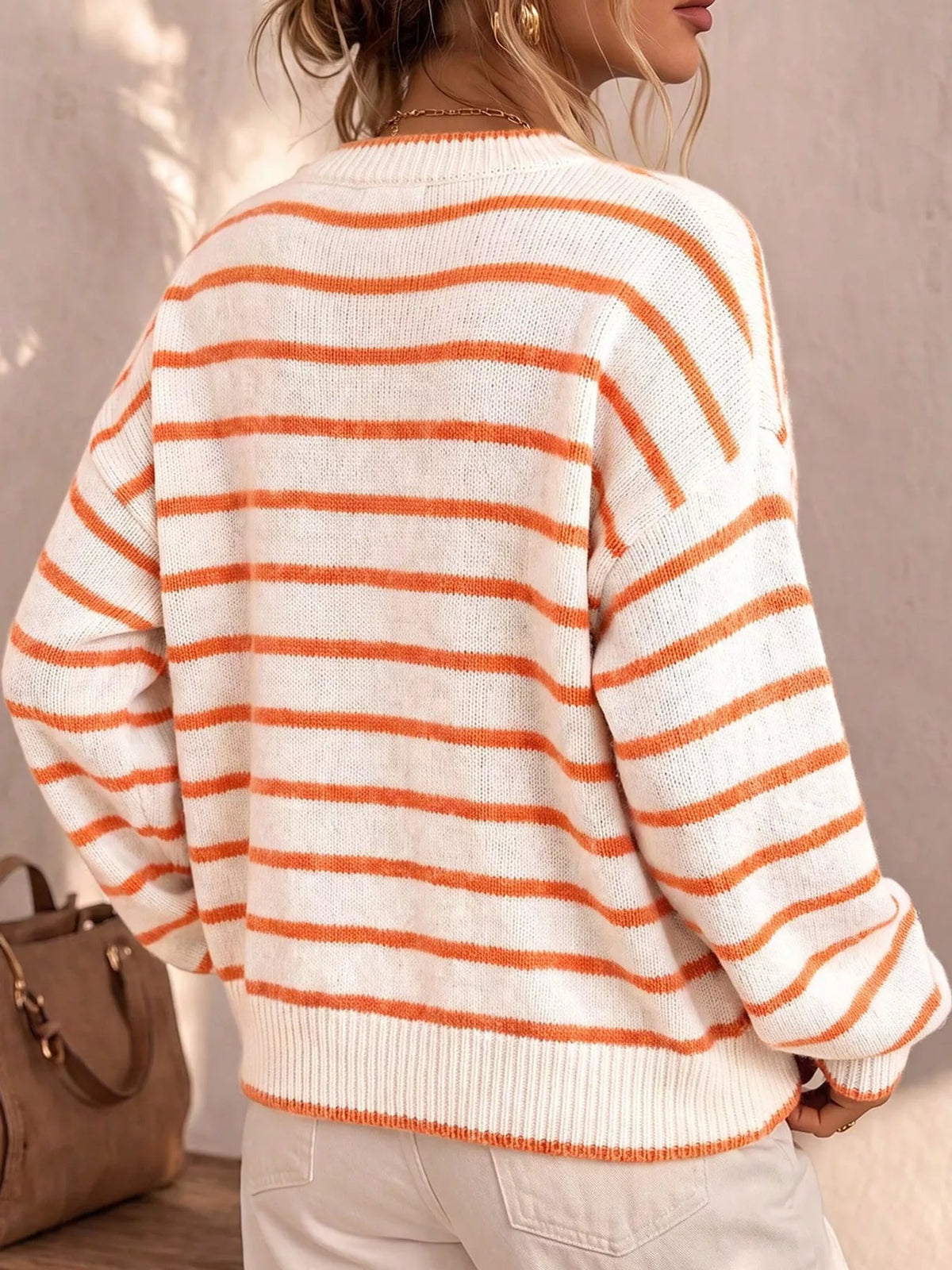 Striped Button-Front Knit Cardigan