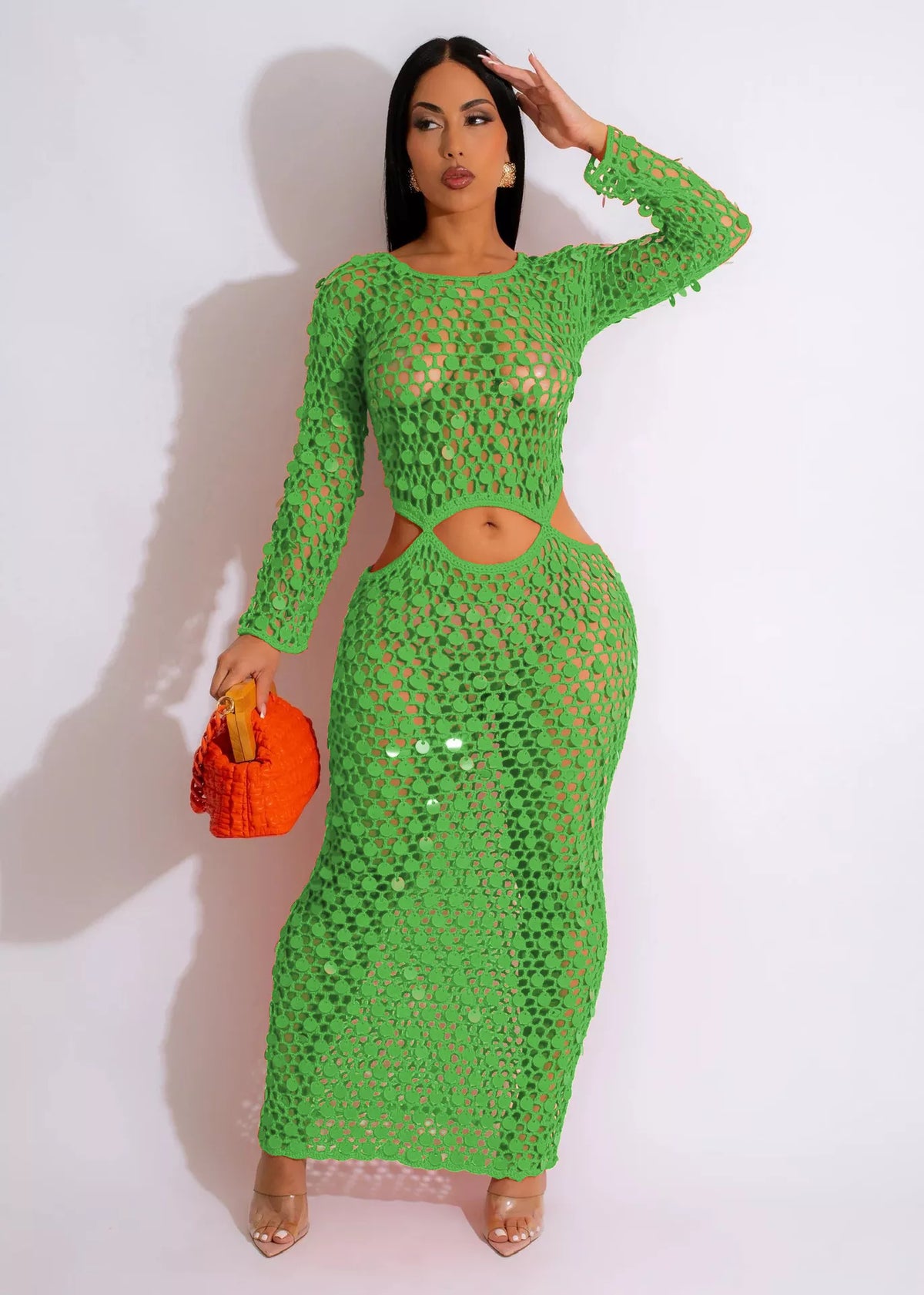 Sequin Cutout Mesh Maxi Dress