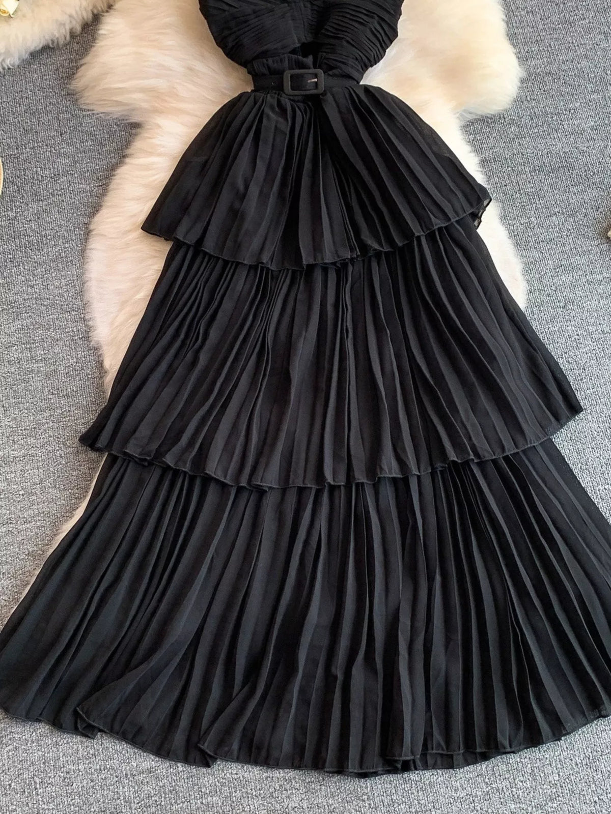 Pleated Layered Midi Dress