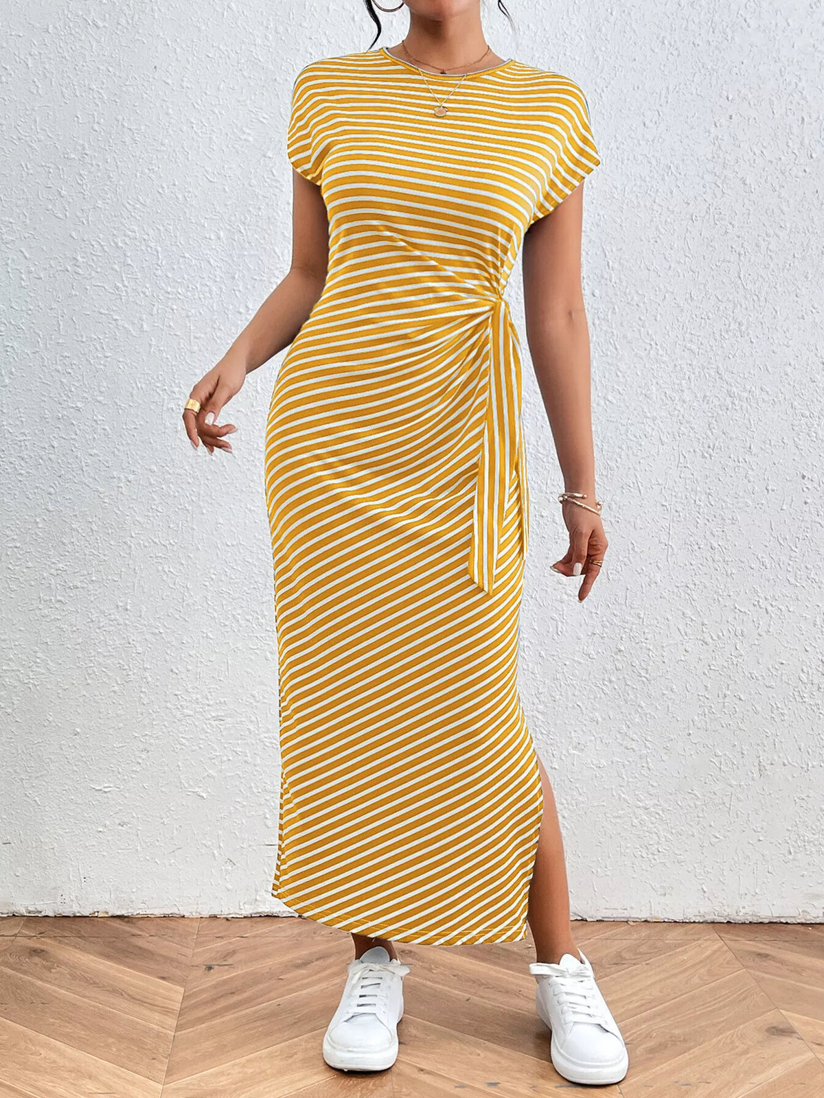 Striped Tie-Side Midi Dress