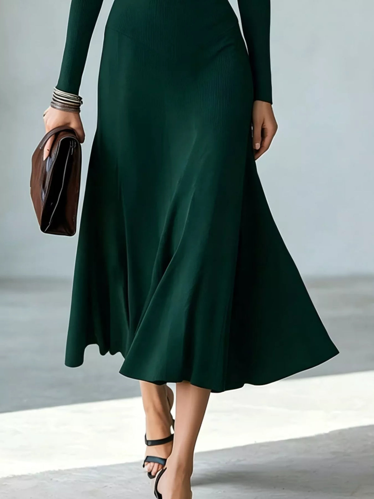 Mock Neck Cut-Out Long Sleeve Midi Dress