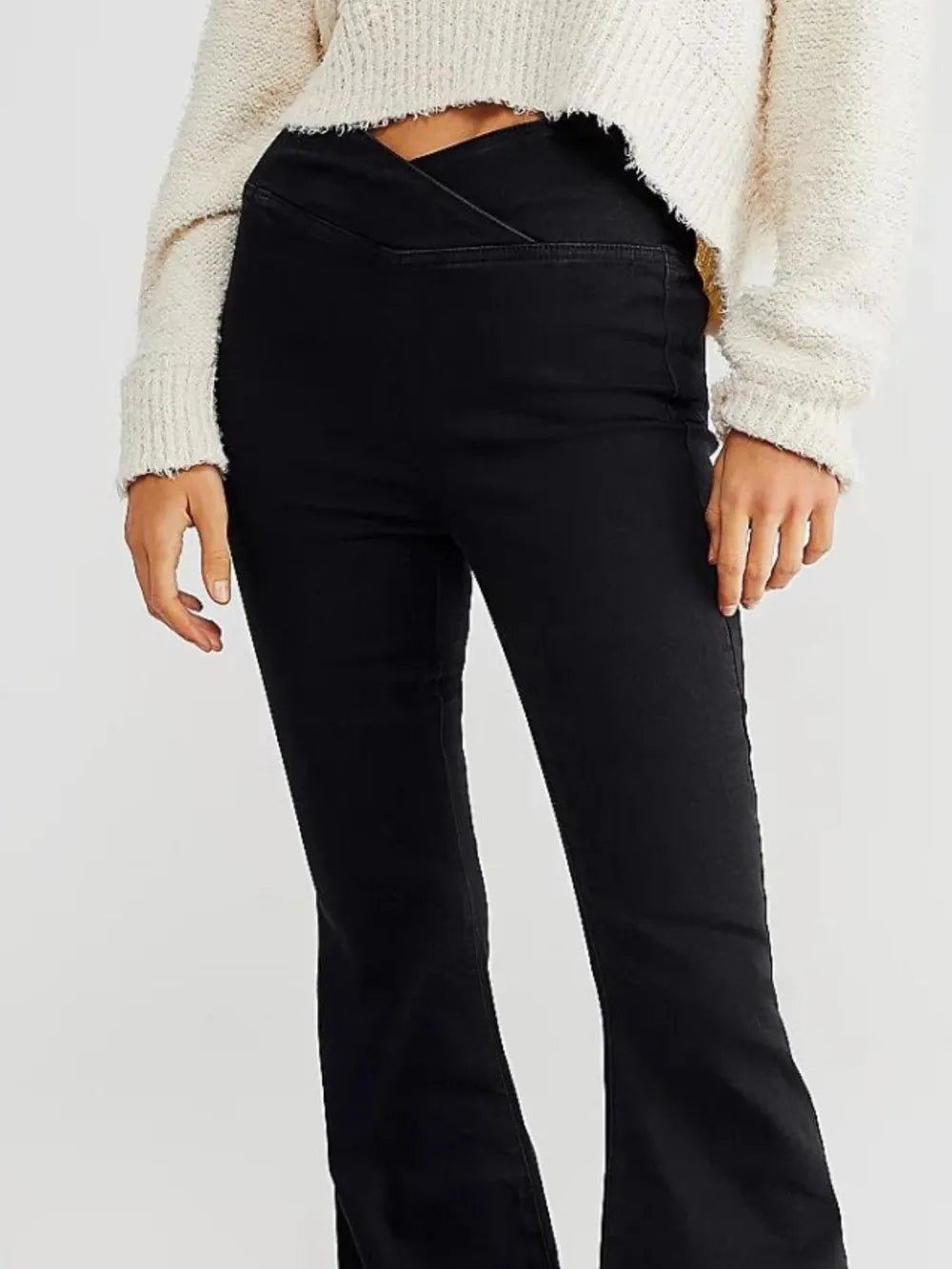 Asymmetric Waist Flare Jeans in Black by O@B@L
