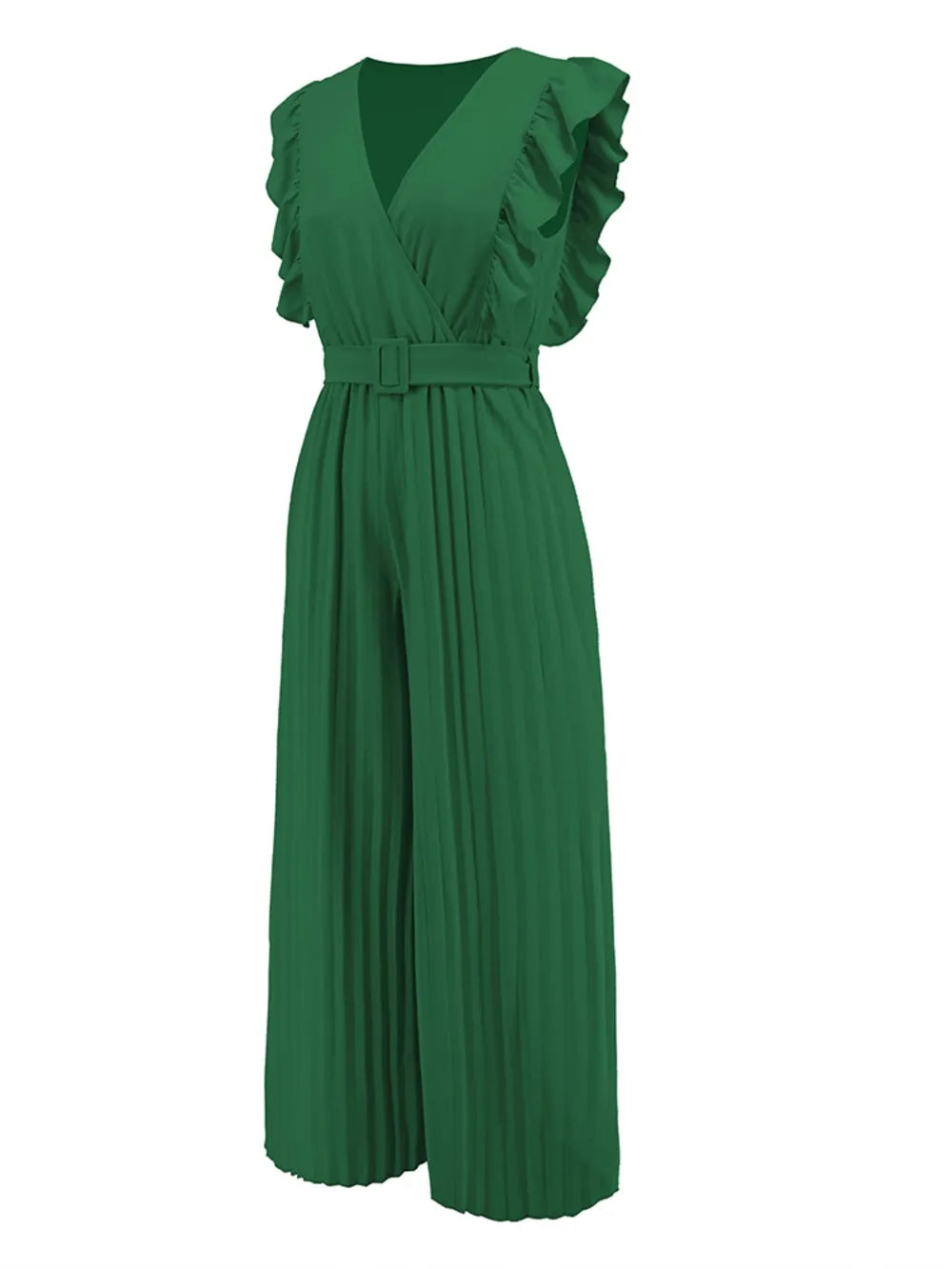 Ruffled Surplice Cap-Sleeve Jumpsuit