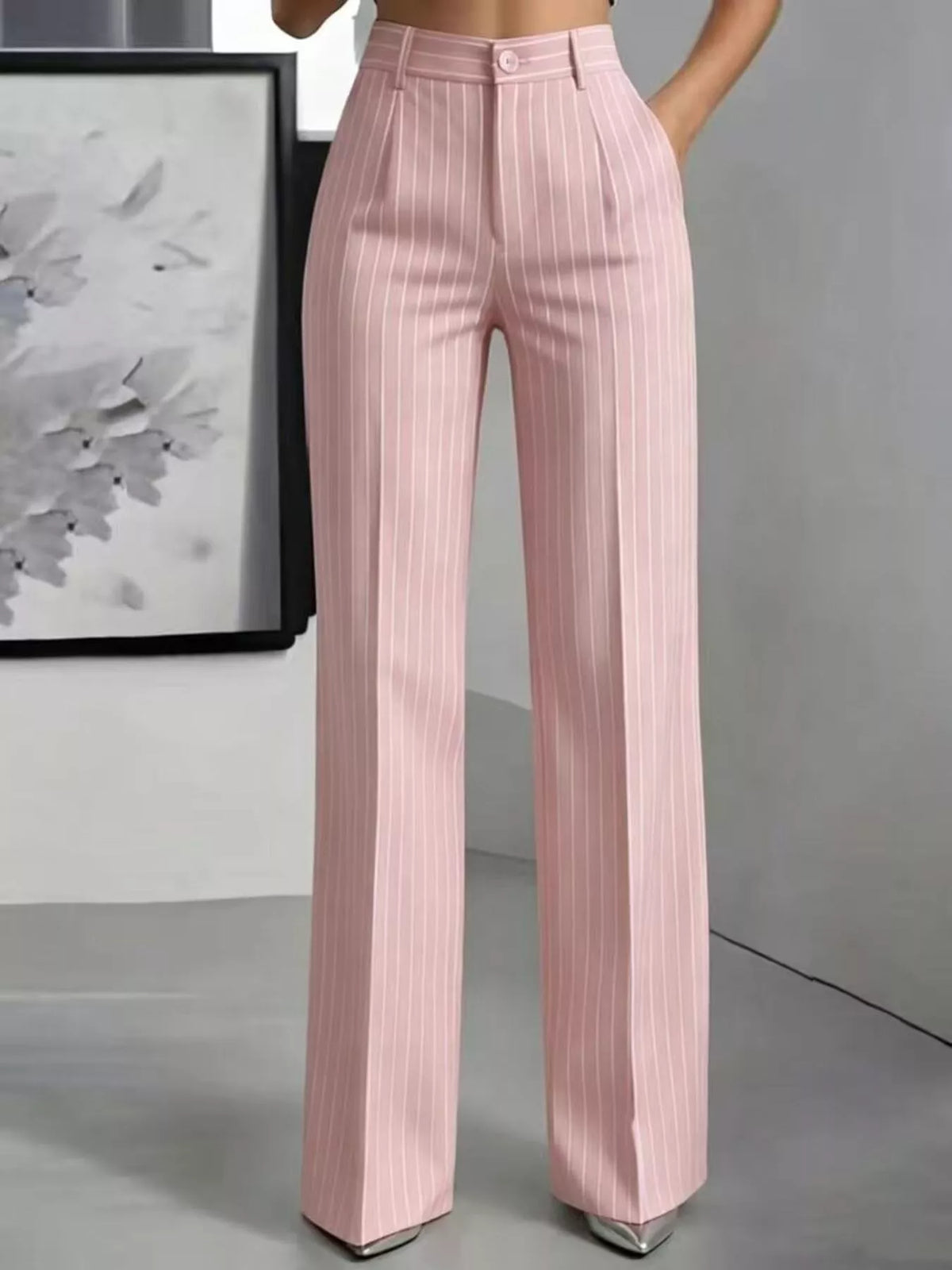 High-Waisted Striped Wide-Leg Pants
