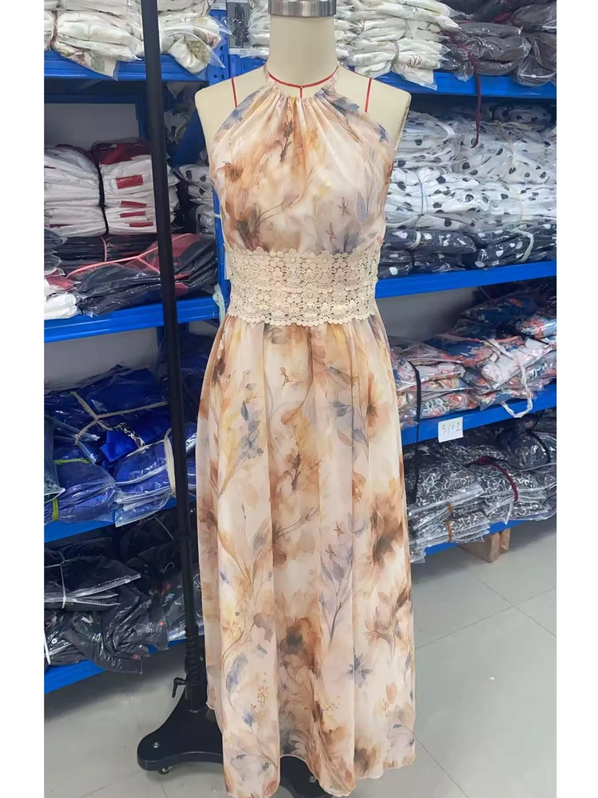 Floral Print Halter Maxi Dress in Beige by Yvette
