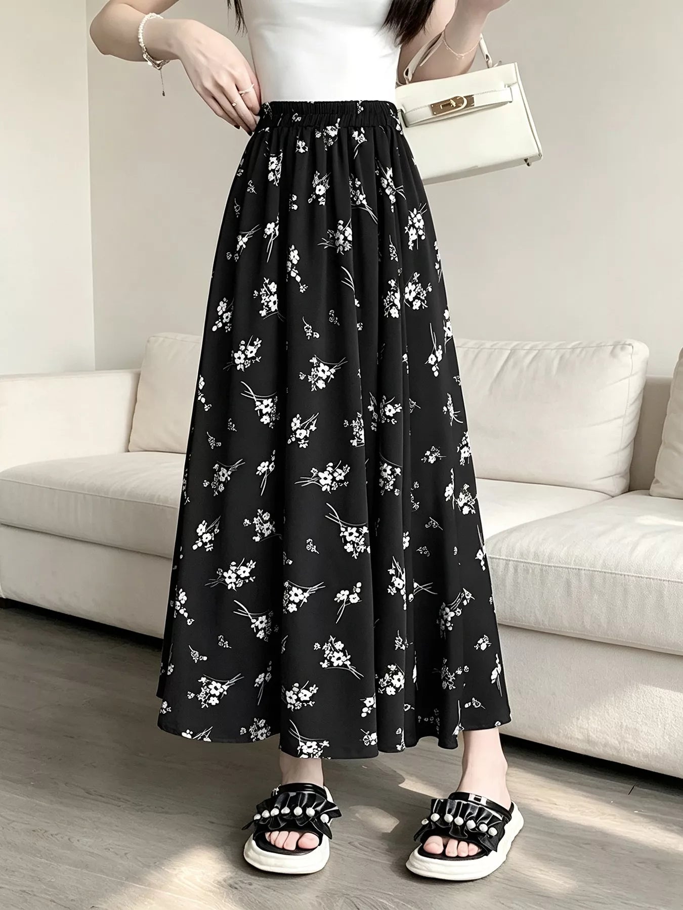 Floral Print A-Line Skirt