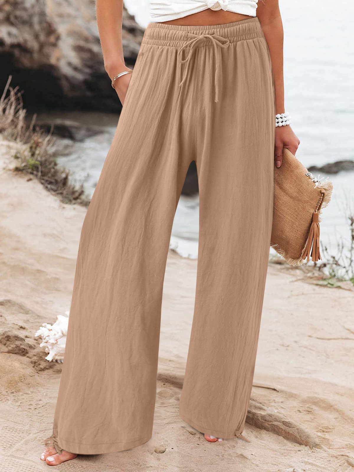Pocketed Drawstring Wide Leg Pants