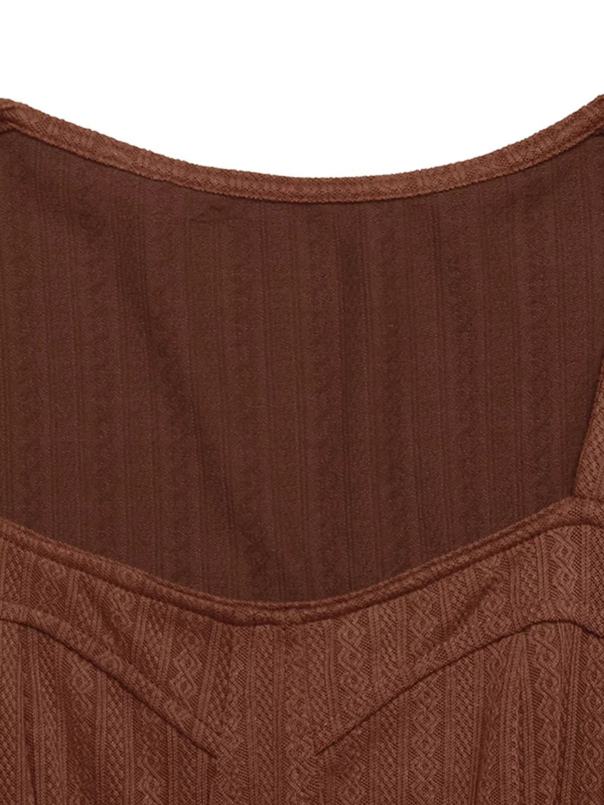 Ruffled Hem Long Sleeve Knit Dress in Coffee Brown