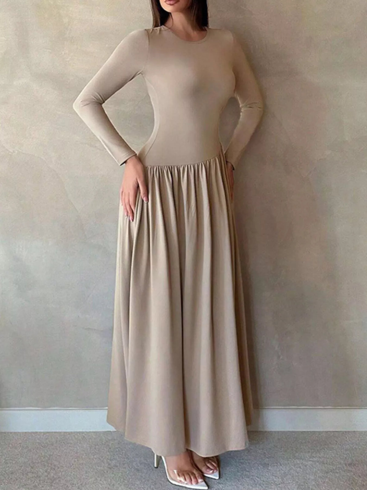 Long Sleeve Ruched A-Line Maxi Dress by Calliope