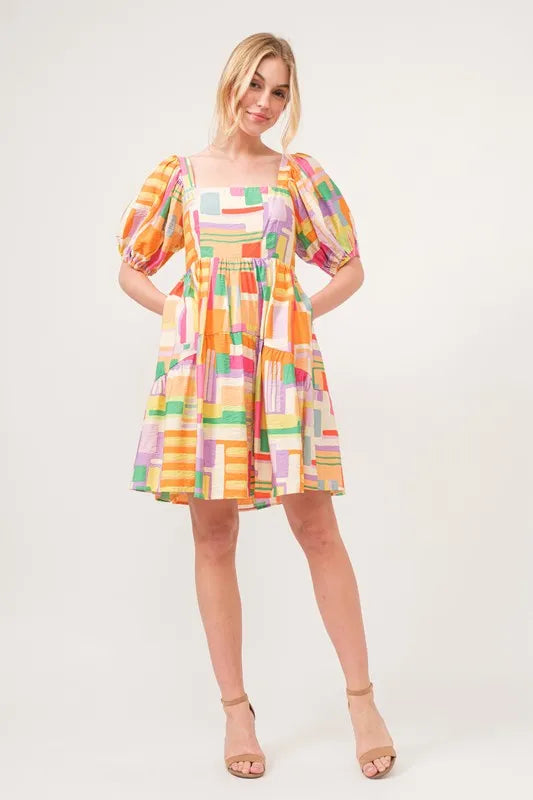 And The Why Geo Print Mini Dress in Yellow Multi