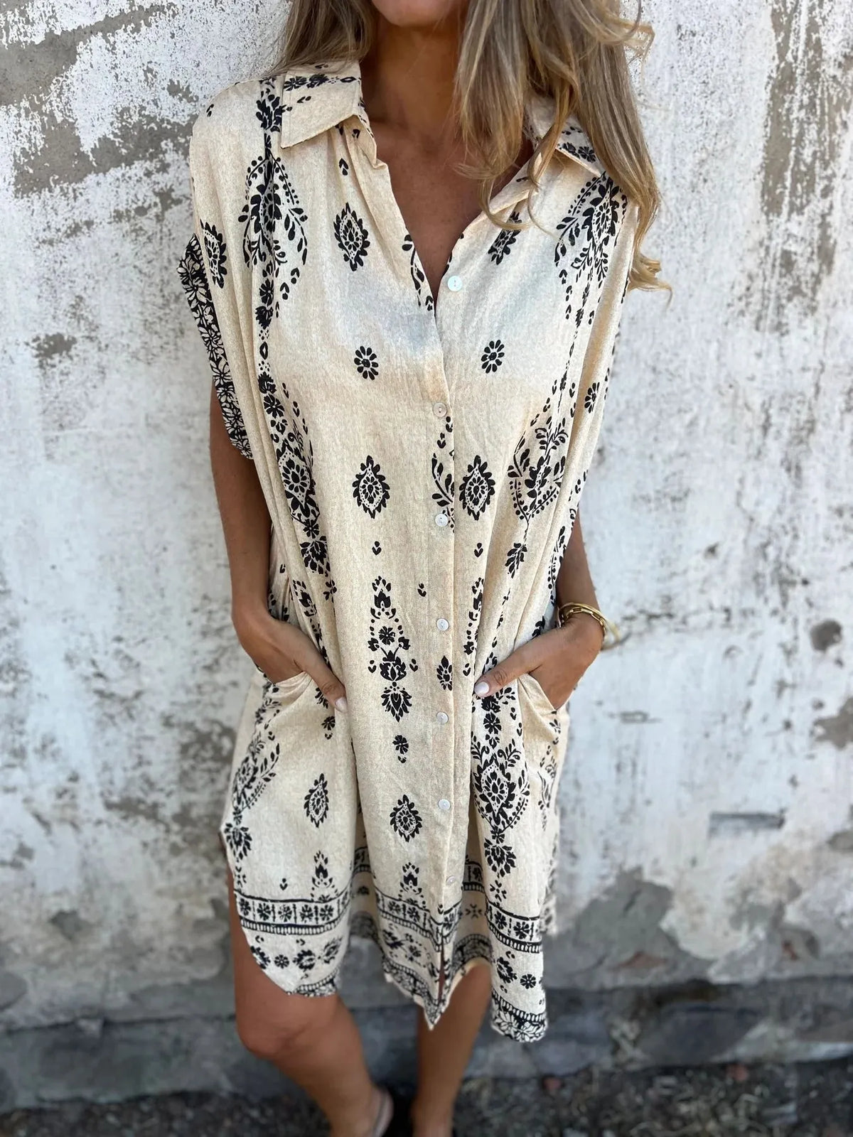 Printed Button-Up Shirt Dress