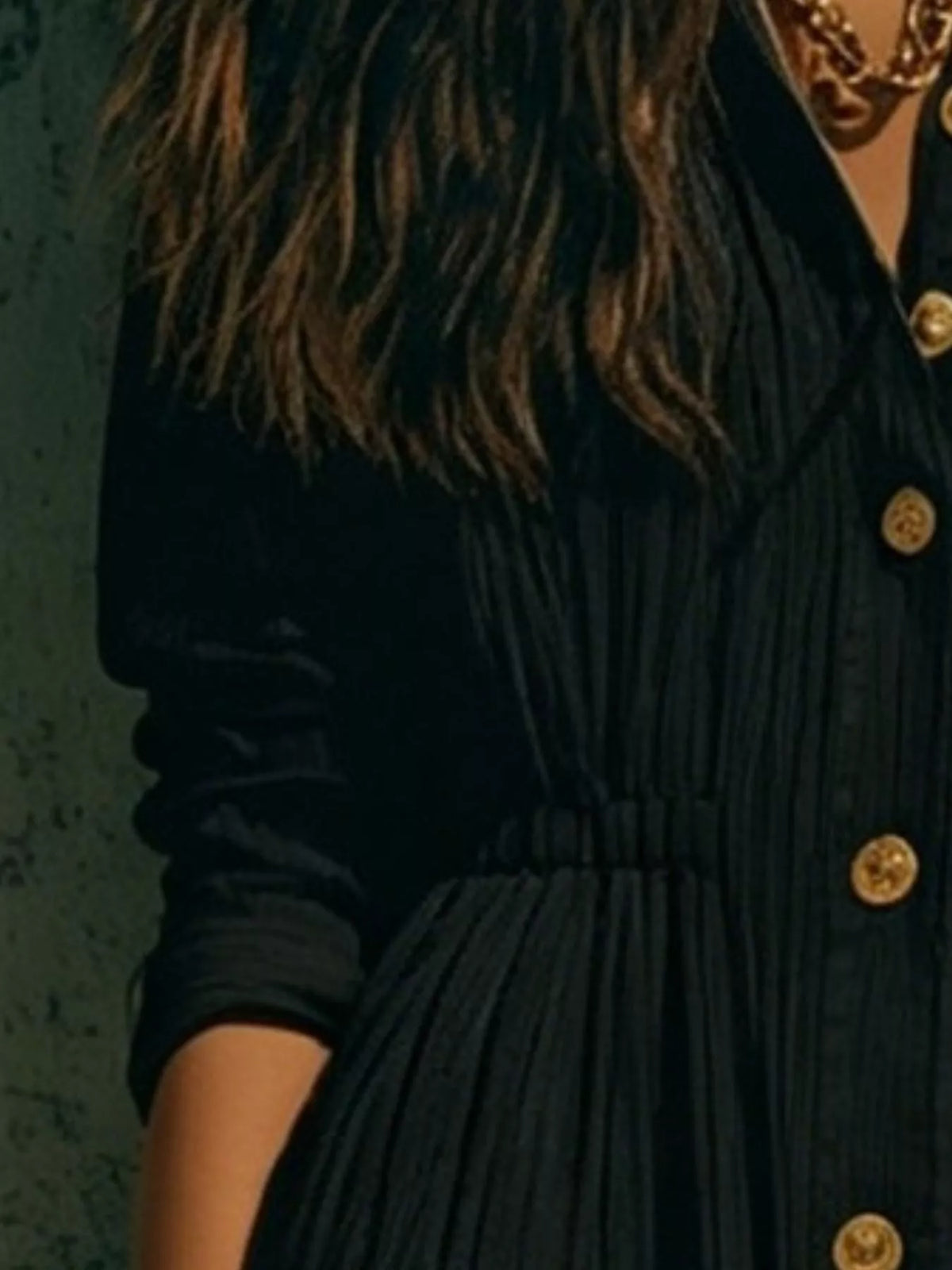 Textured Button-Down Long Sleeve Maxi Dress