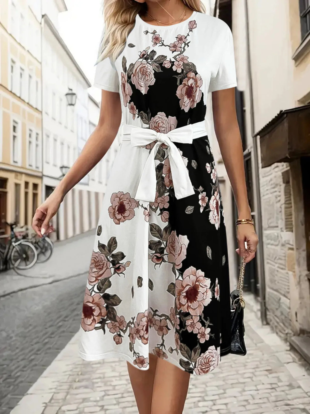 Floral Midi Dress in White