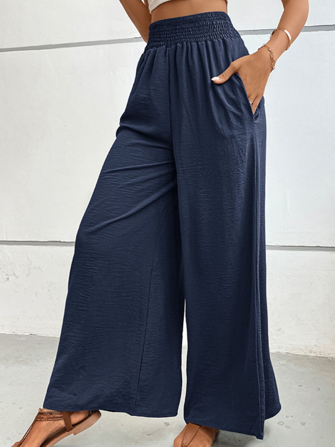 Wide Waistband Relaxed Fit Long Pants