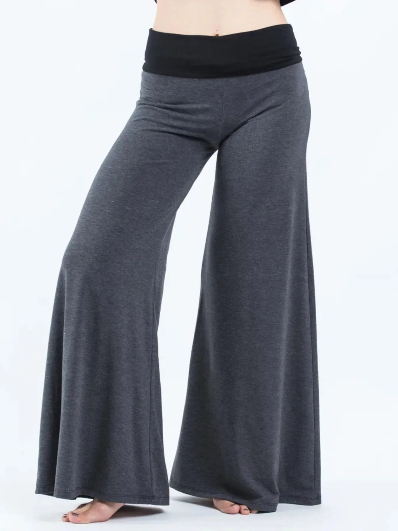 High-Waisted Wide Leg Yoga Pants with Contrast Waistband by Mystique Q