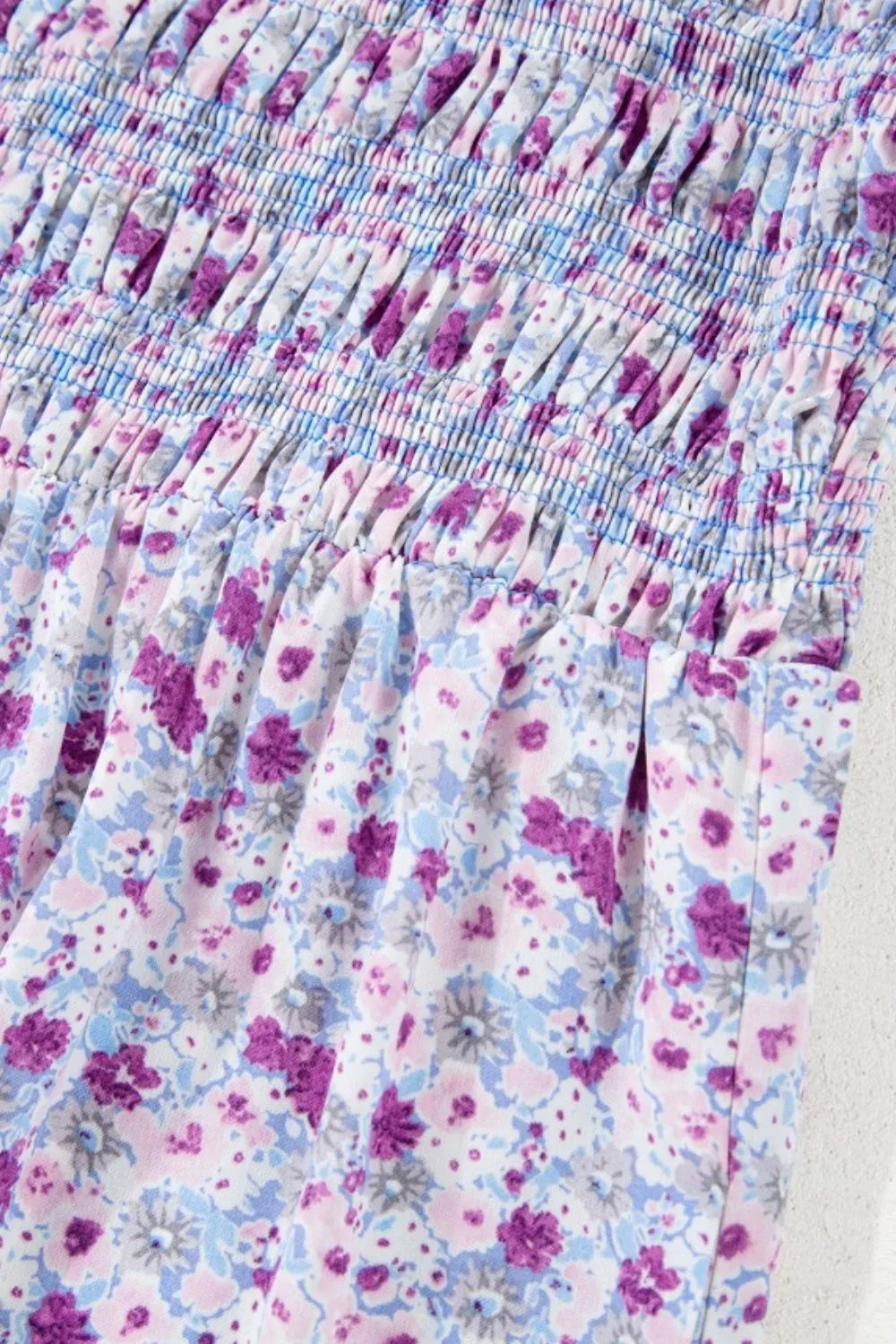 Smocked Tiered Floral Maxi Dress in Lavender