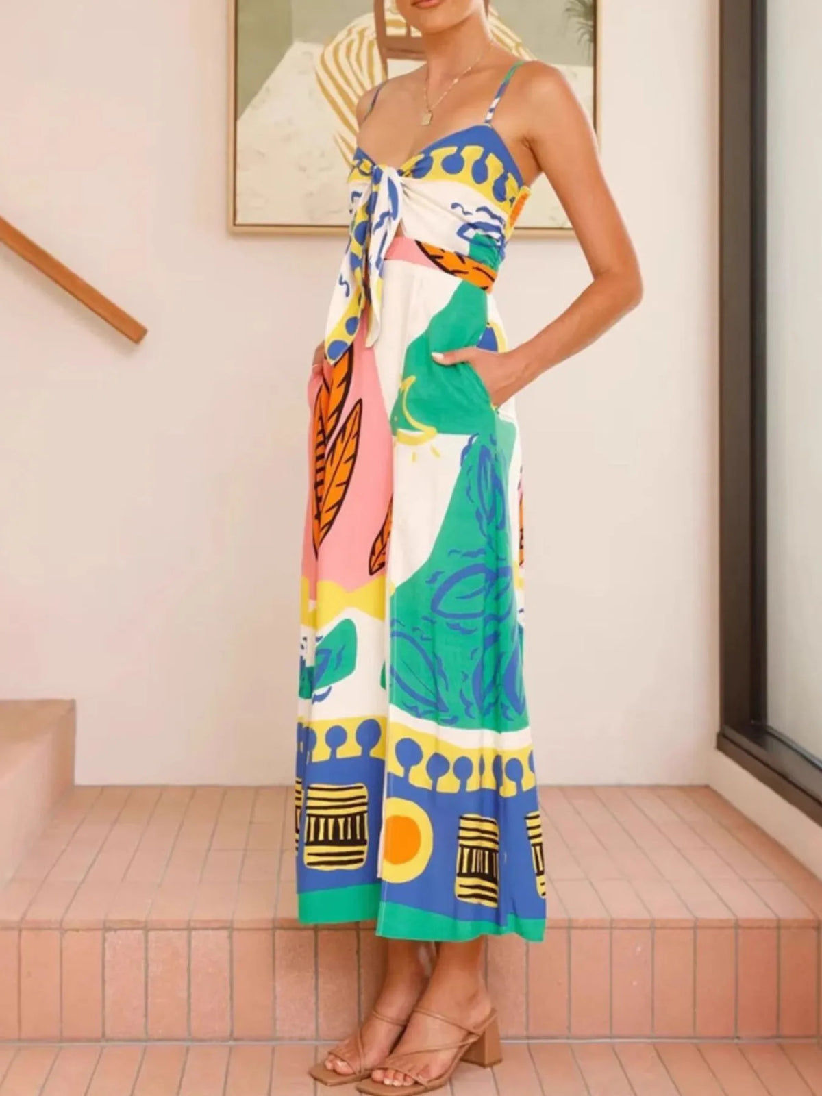 Tied-Front Slit Maxi Cami Dress