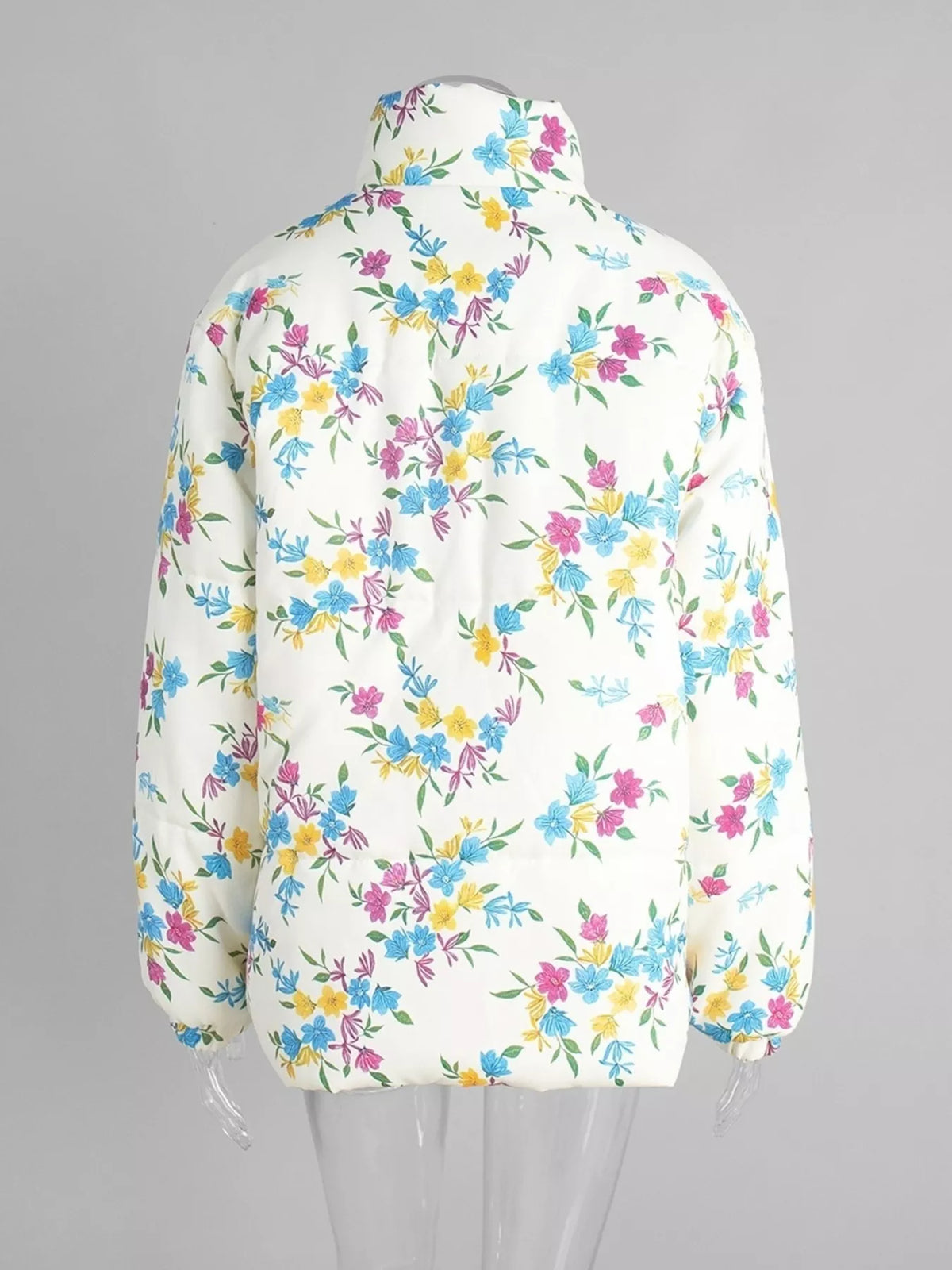 Floral Print Puffer Jacket in White by Prisca