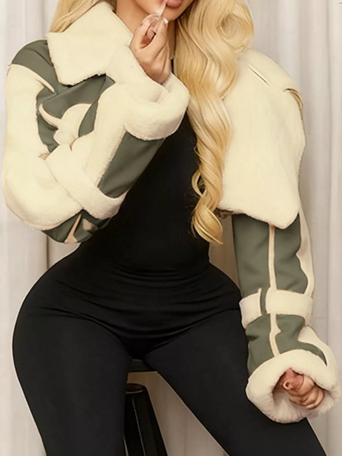 Faux Leather Plush Cropped Jacket