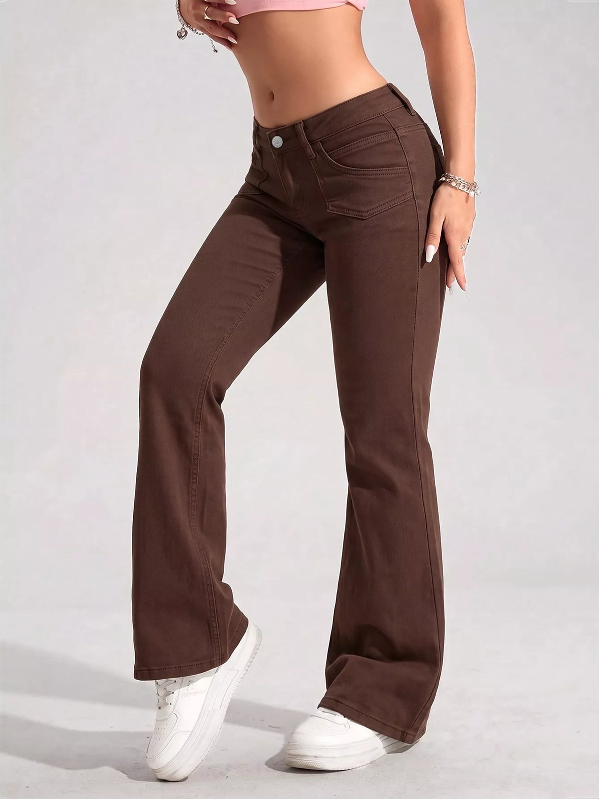 High-Waisted Flare Leg Jeans in Brown