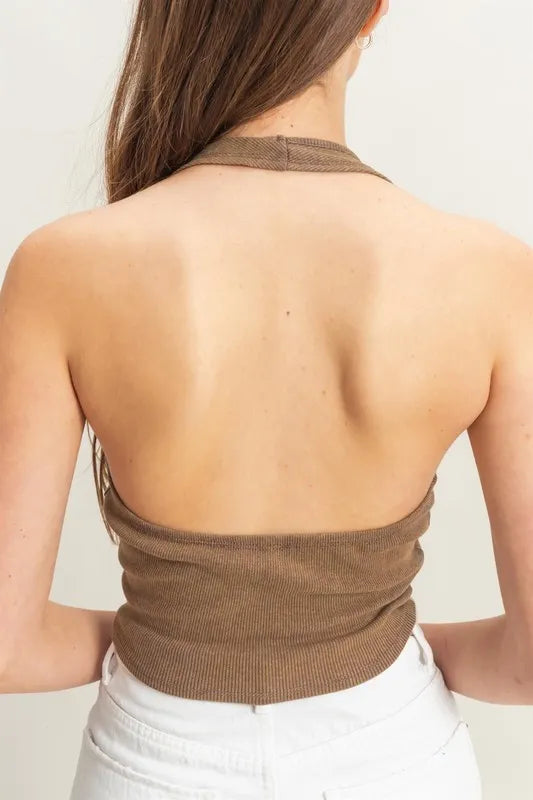 Hyfve Mineral Wash Halter Neck Top in Mocha