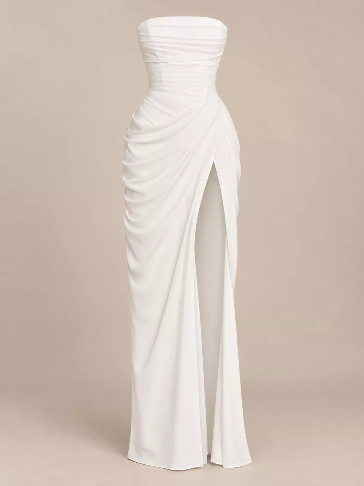 Strapless Ruched High-Slit Evening Dress