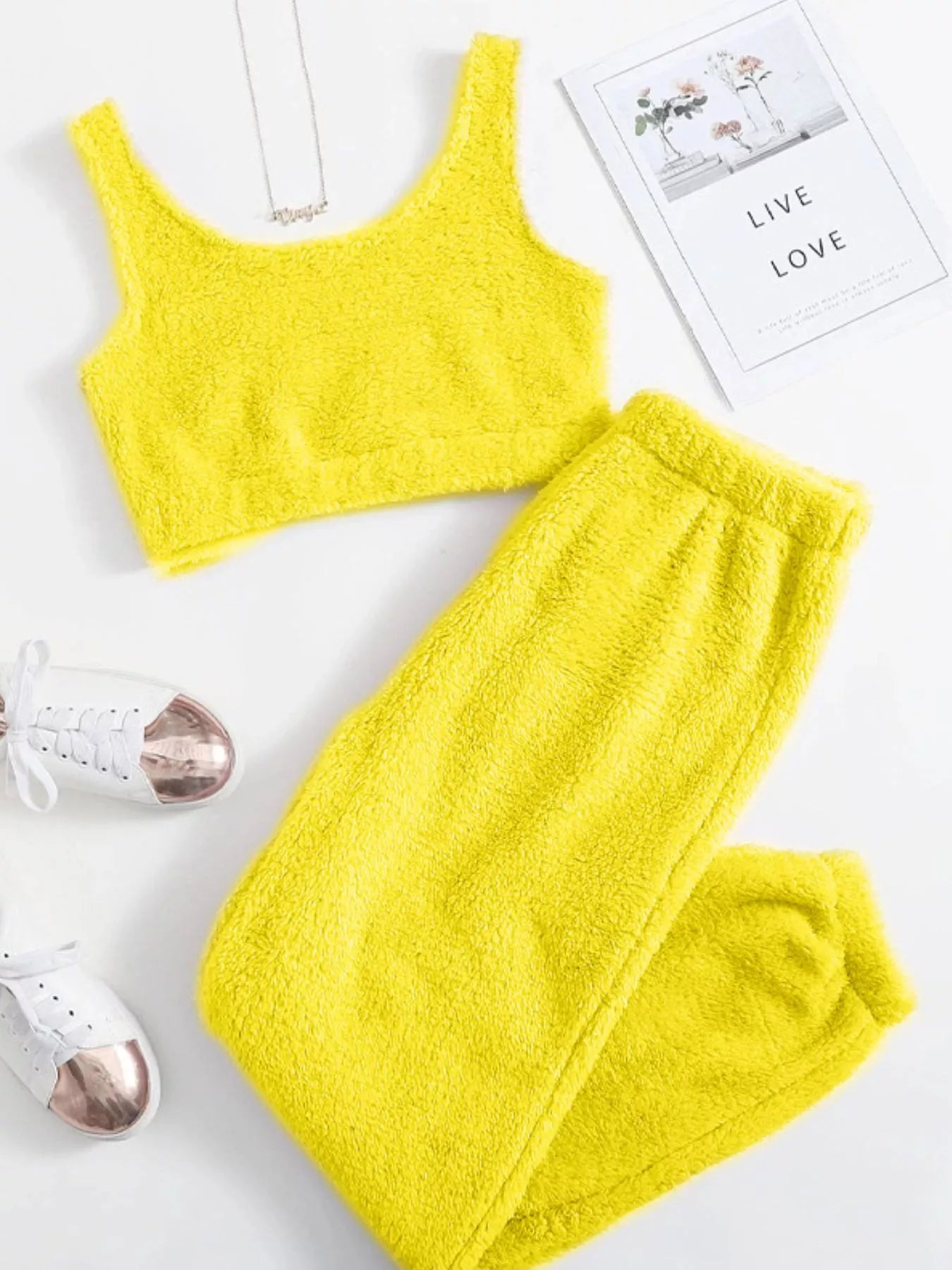 Cozy Plush Cropped Tank and Pants Set