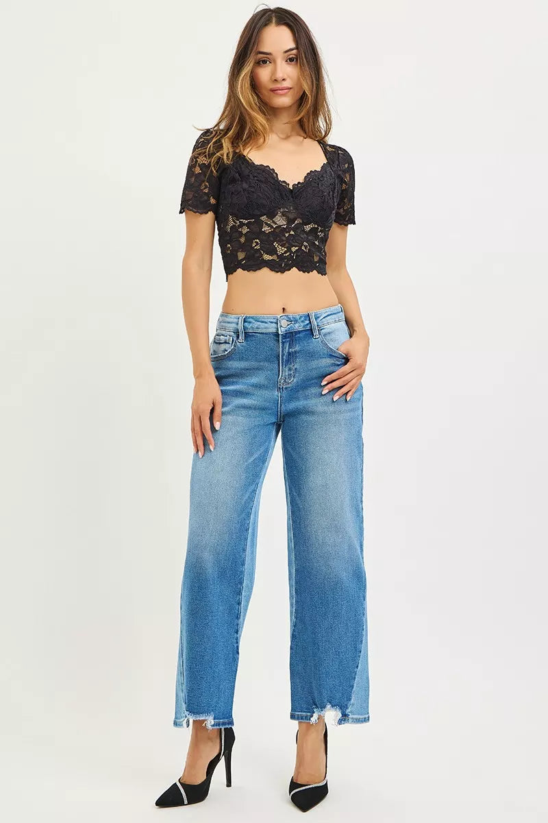Risen Slouchy Cropped Barrel Jeans in Dark Combo