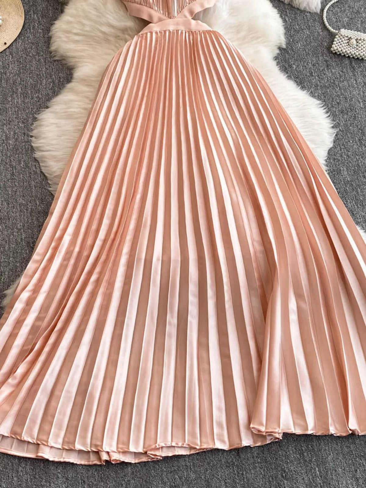 Halter Neck Pleated Maxi Dress in Watermelon Pink