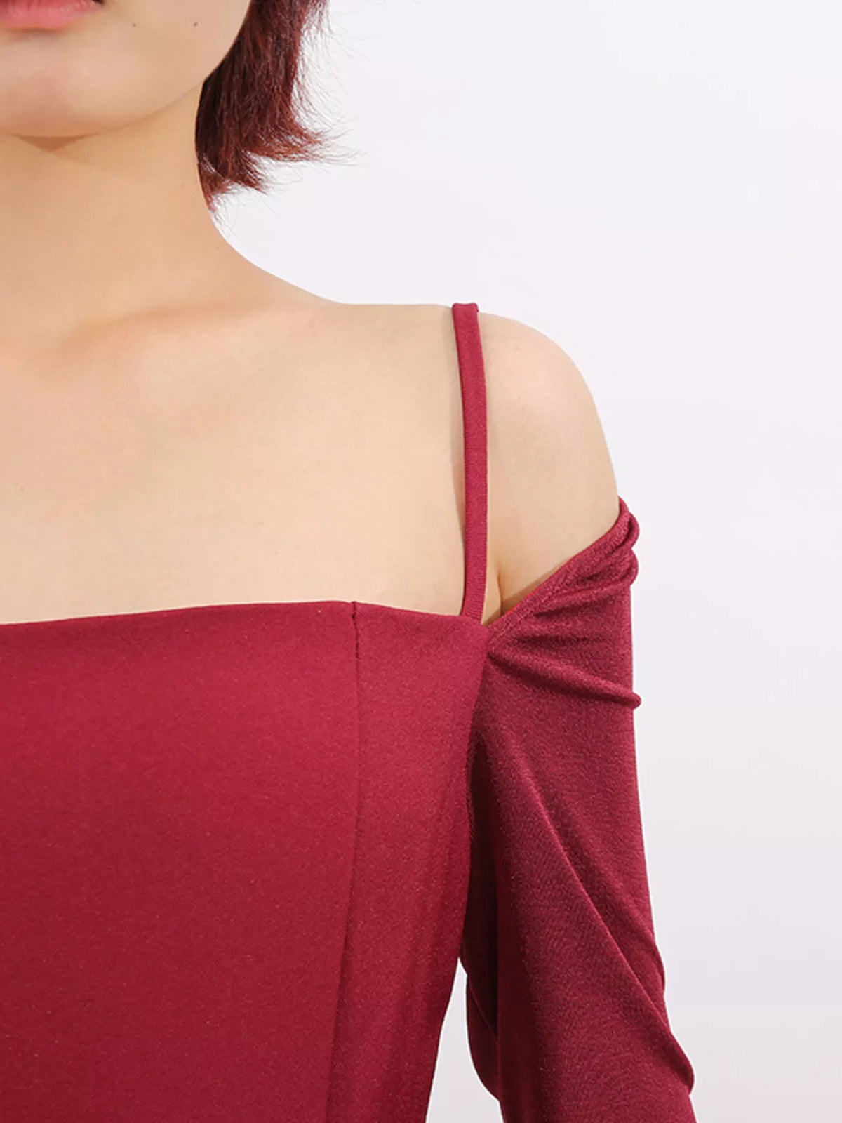 Belted Ruched Slit Long Sleeve Dress