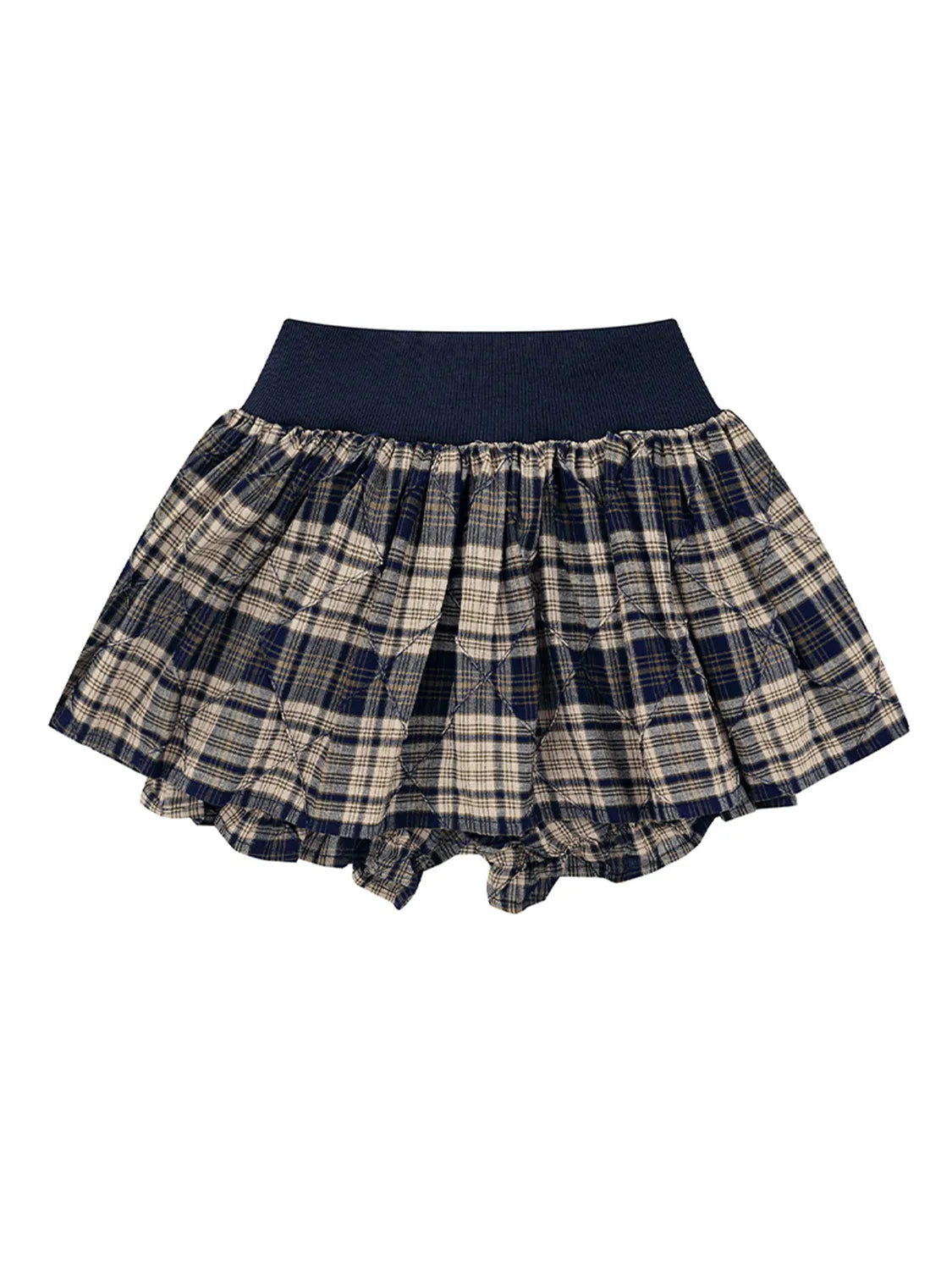 Drawstring Plaid Skort in Black