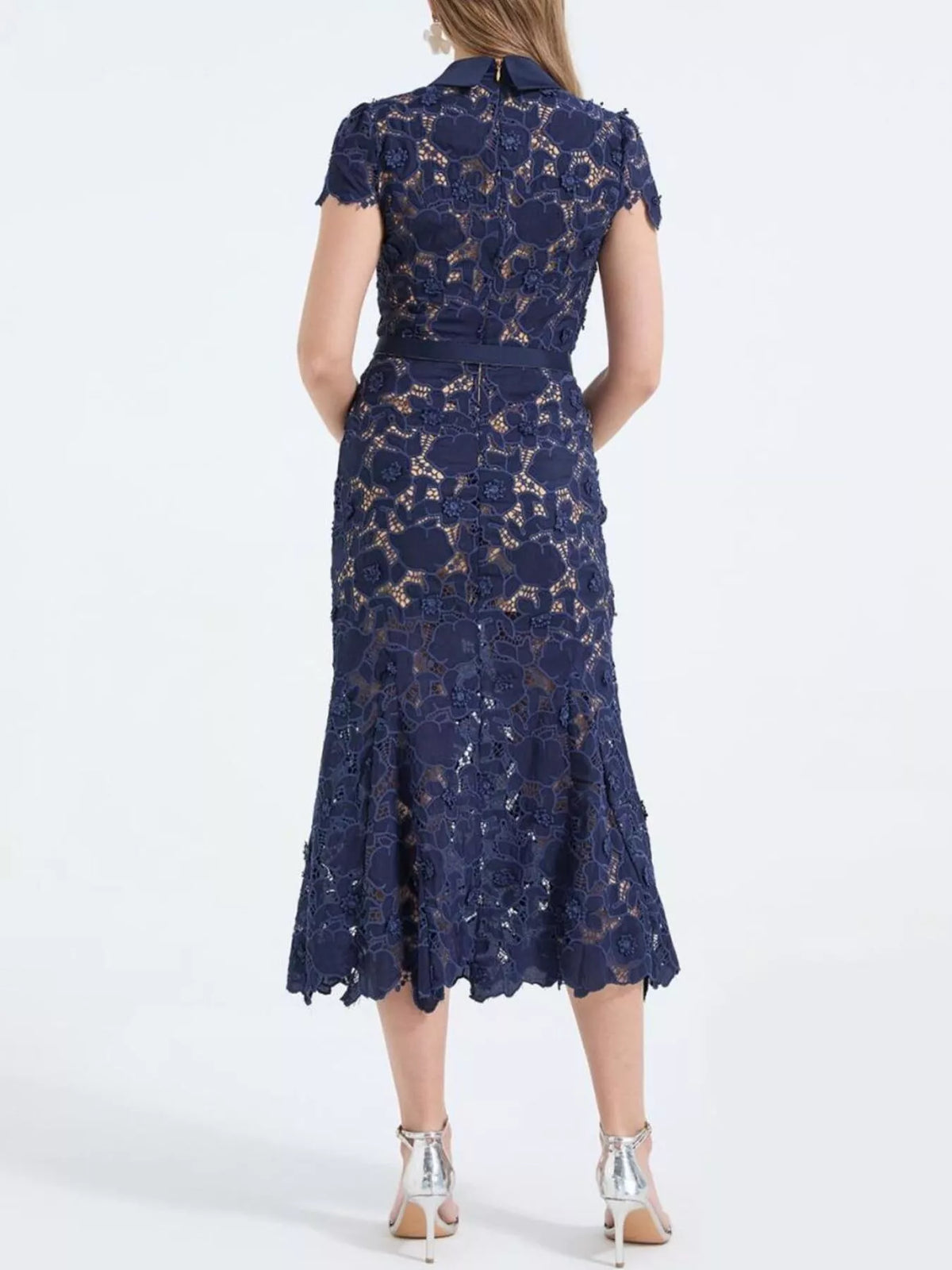 Floral Lace Short-Sleeve Midi Dress