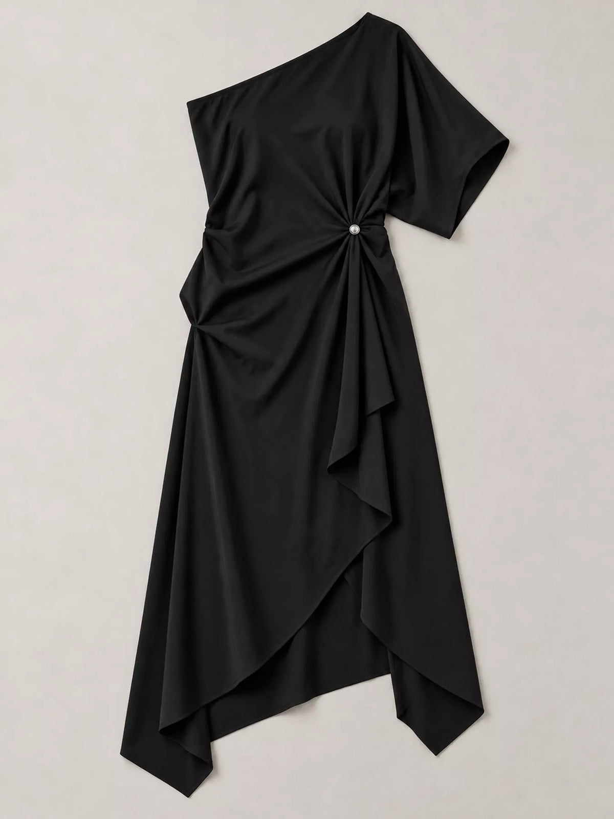 One-Shoulder Asymmetric Hem Midi Dress