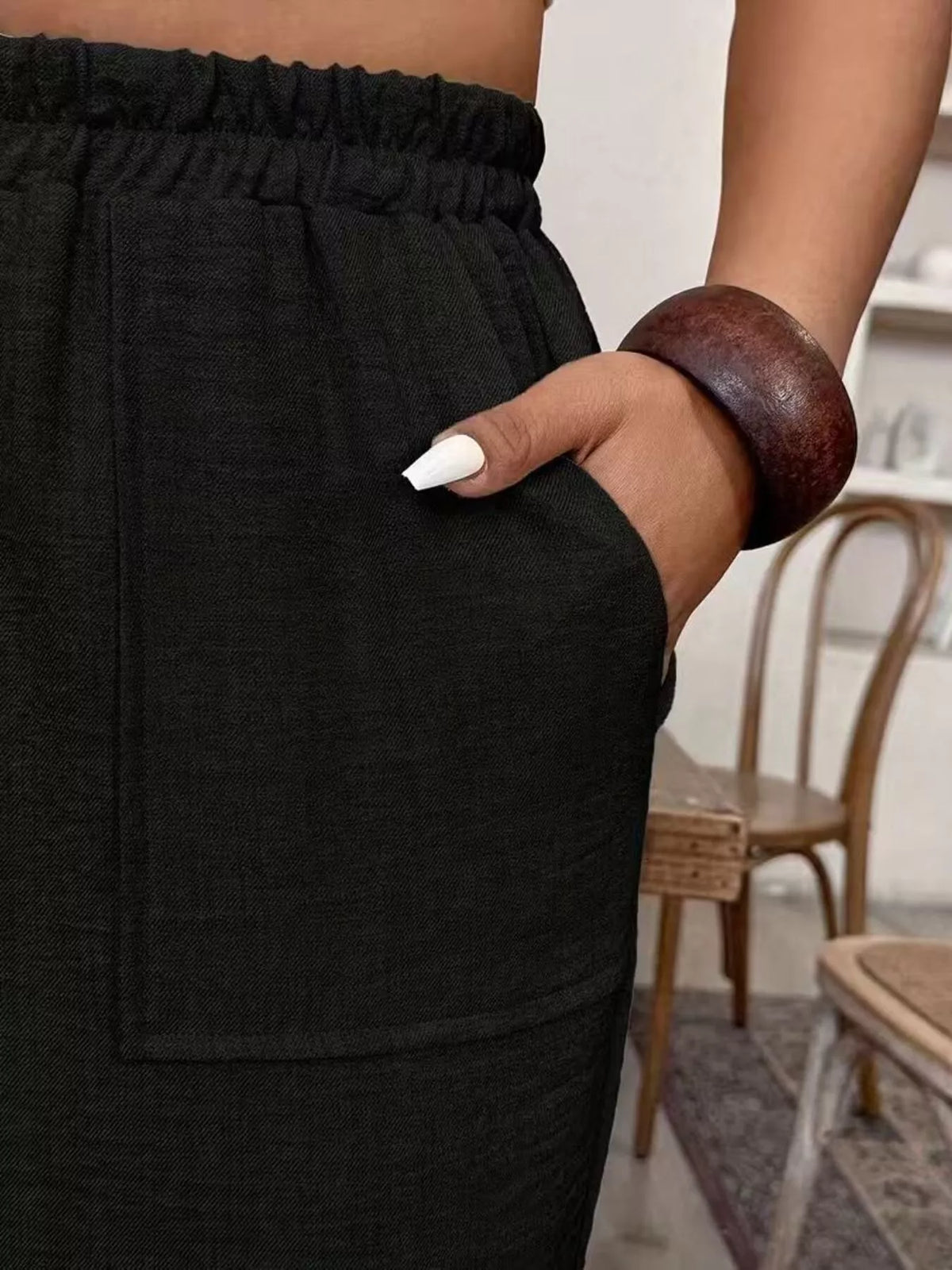 Plus Size Elastic Waist Pants with Pockets