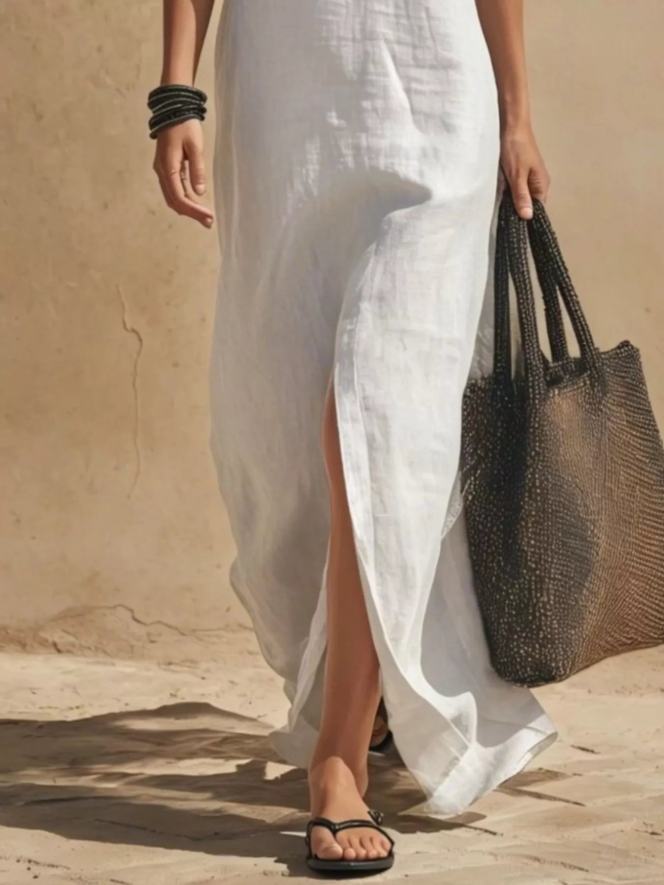 Slit-Front Spaghetti Strap Maxi Dress