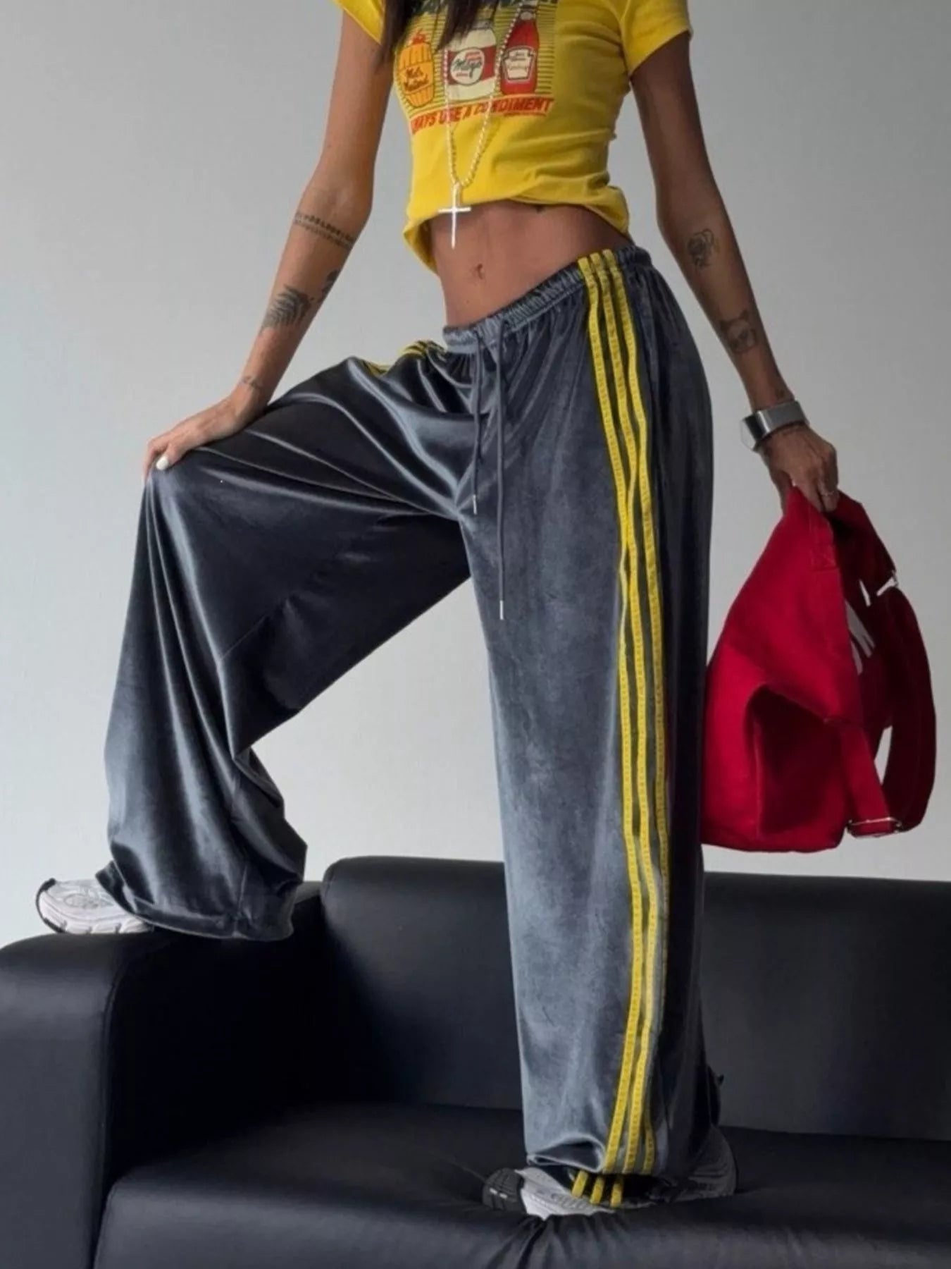 Velvet Wide-Leg Drawstring Pants