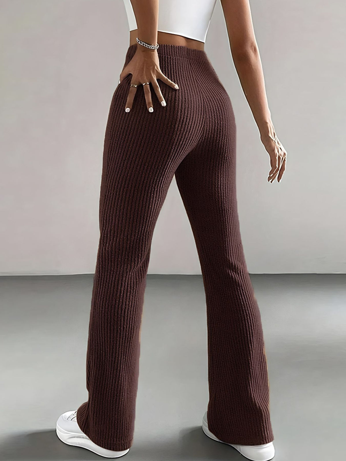 Ribbed Knit High-Waisted Flare Pants