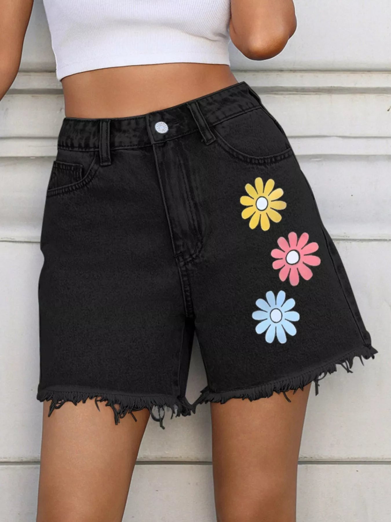 Frayed Hem Denim Shorts