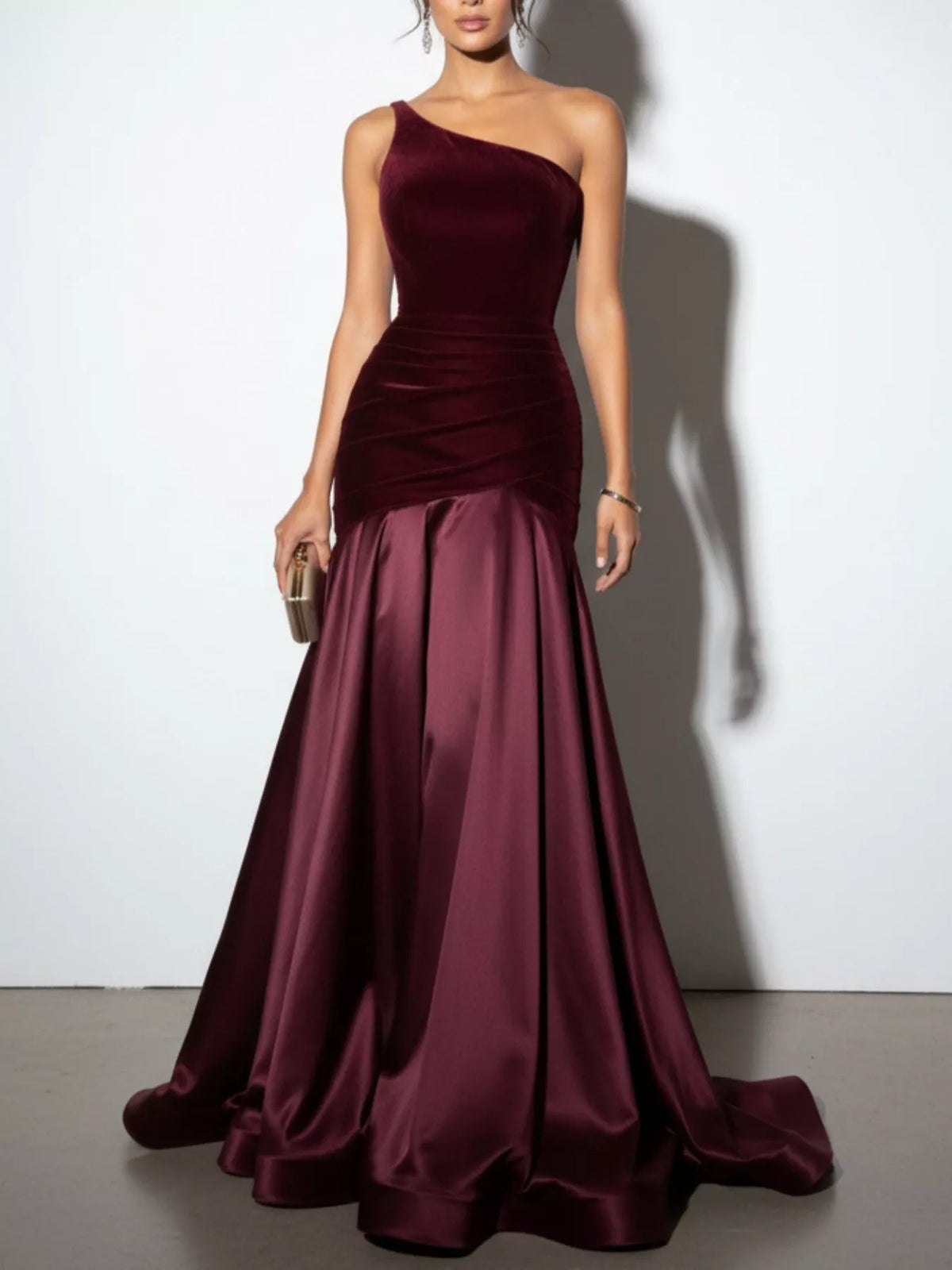 Single Shoulder Ruched Floor Length Dress