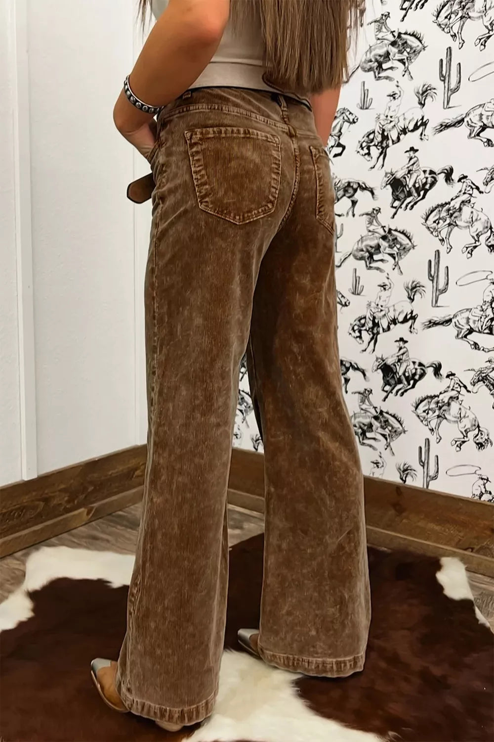 Corduroy Straight Leg Pants in Taupe
