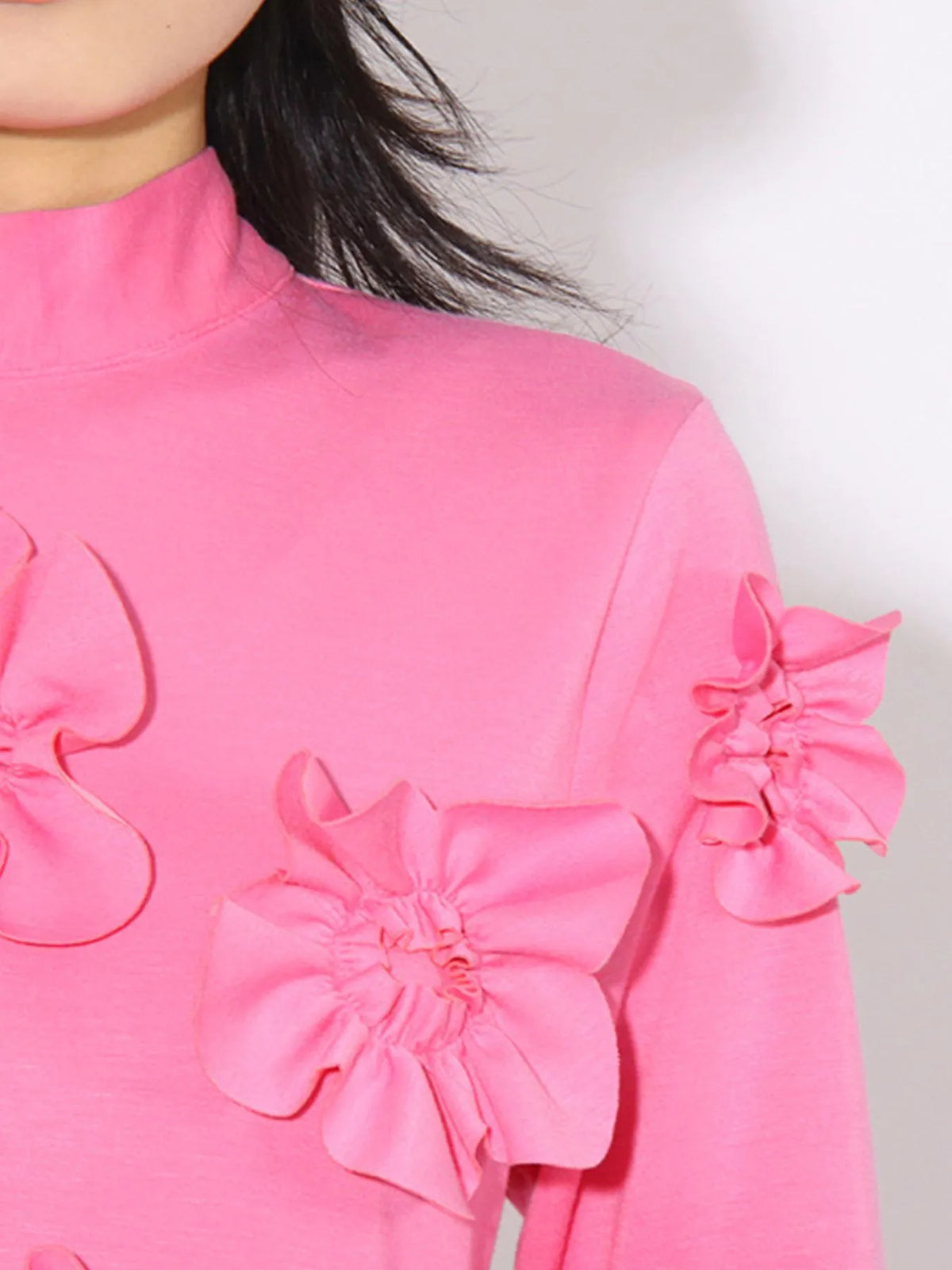 Floral Applique Long Sleeve Maxi Dress in Pink