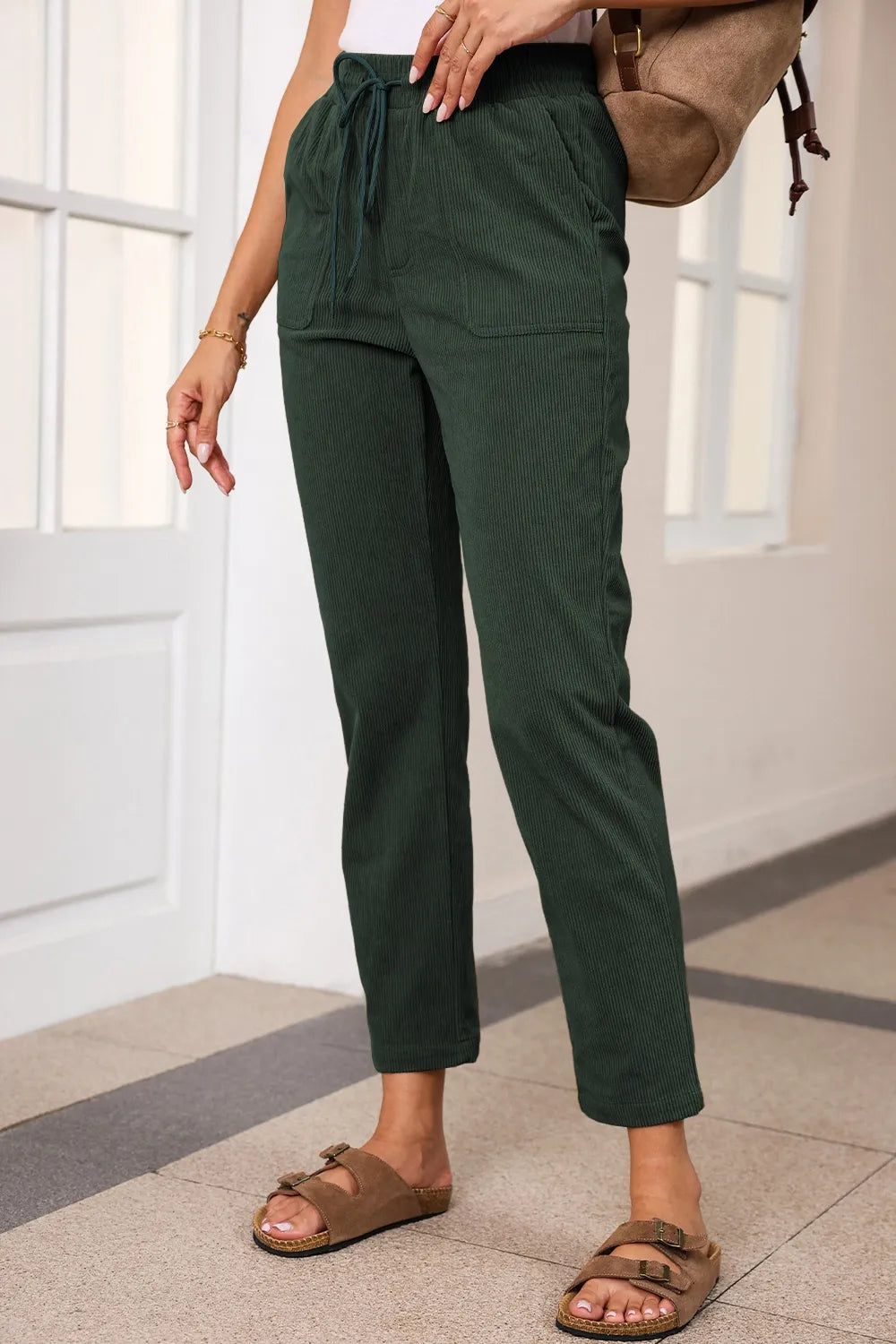 Drawstring Straight Leg Pants with Pockets