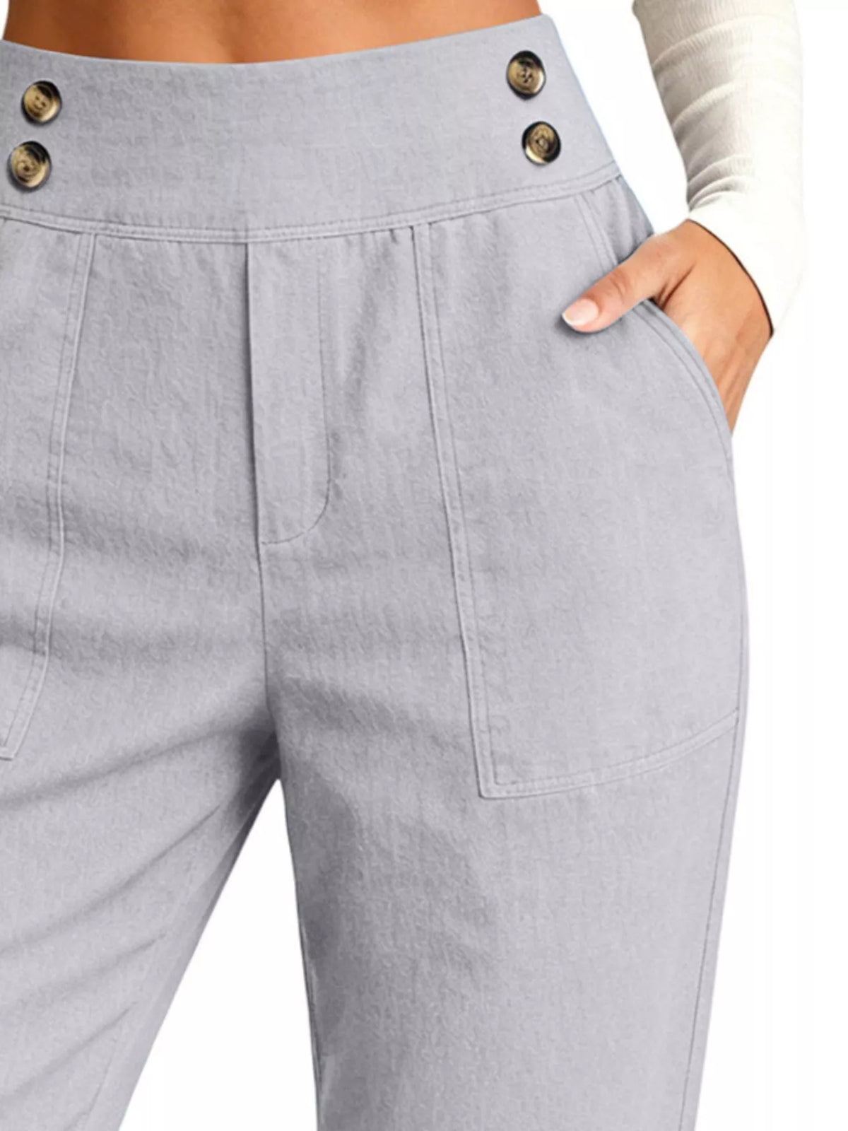 High-Waisted Button-Detail Cropped Pants