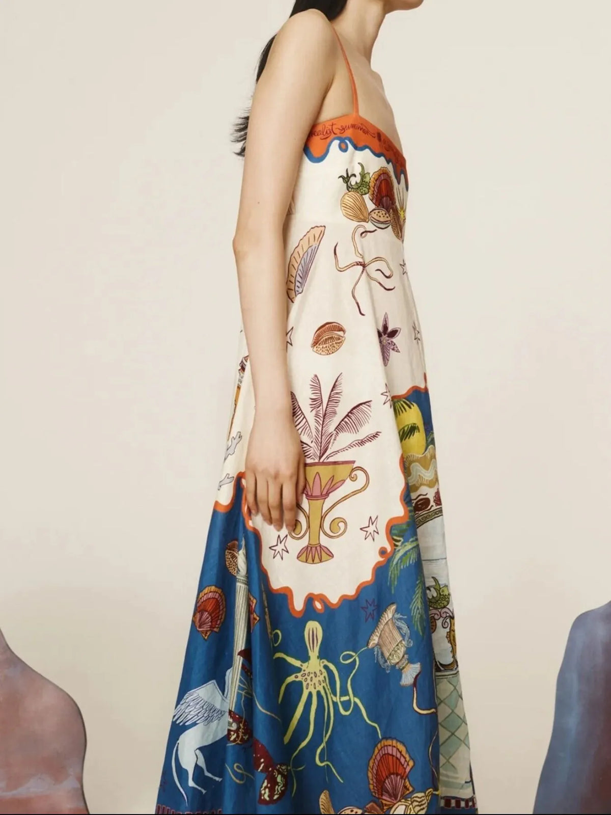 Smocked Square Neck Maxi Cami Dress in Multicolor