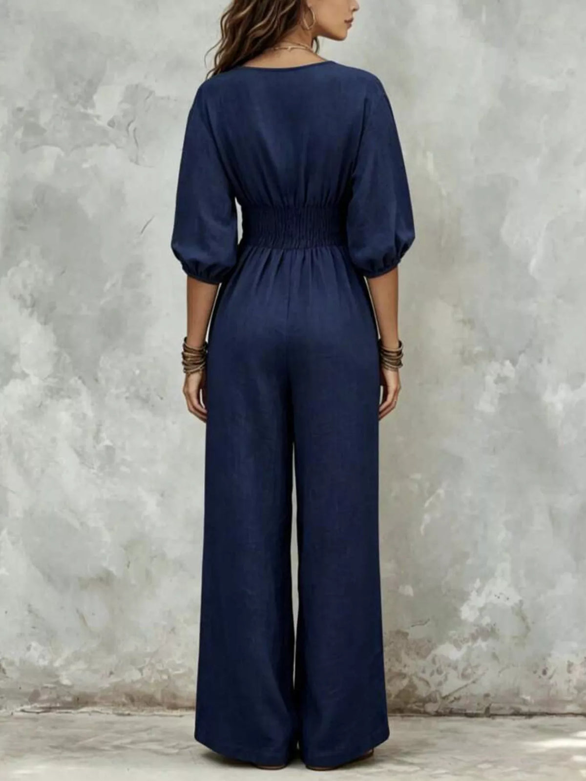 Smocked Waist Wide-Leg Jumpsuit