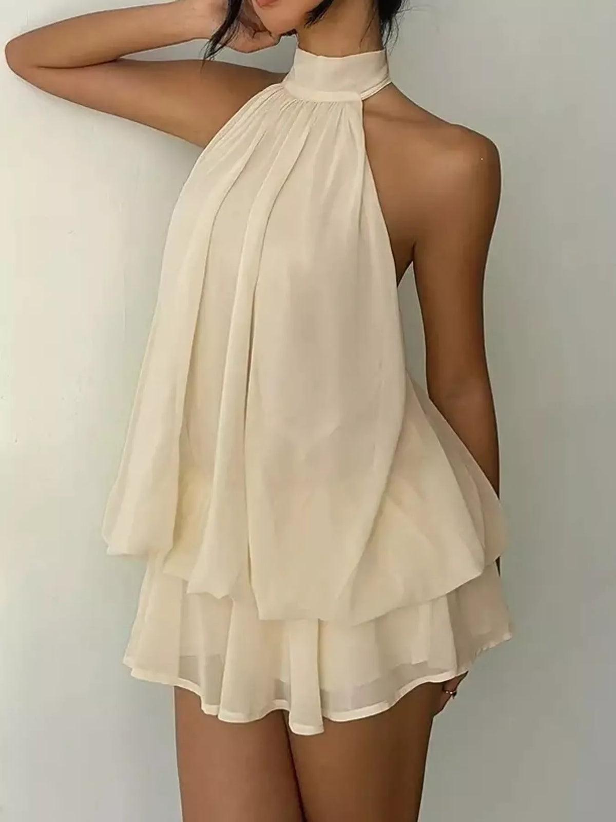 Tied Halter Chiffon Mini Dress