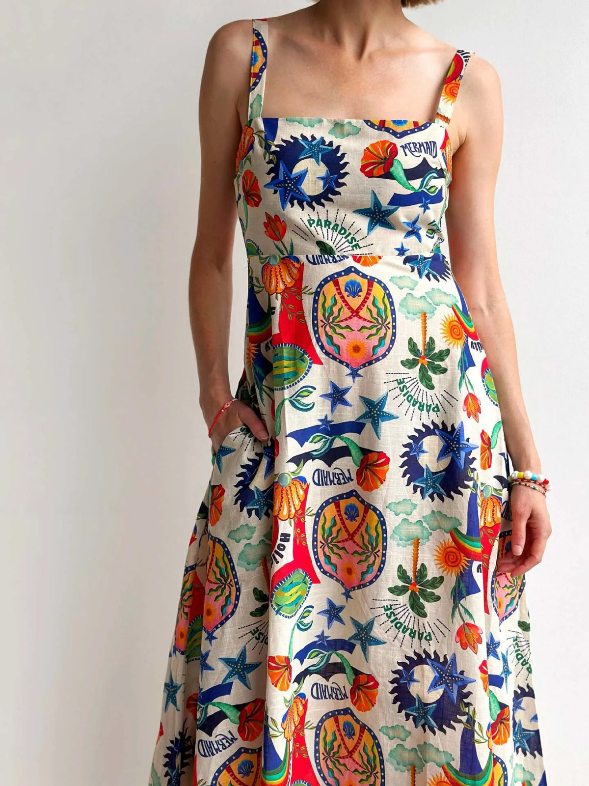 Printed Square Neck Maxi Cami Dress in Painted Pattern