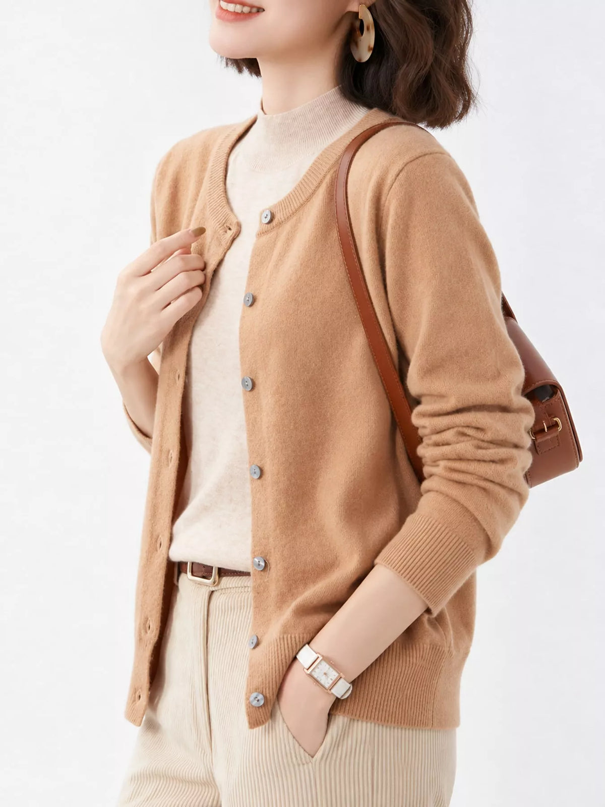 Crew Neck Button-Down Cardigan